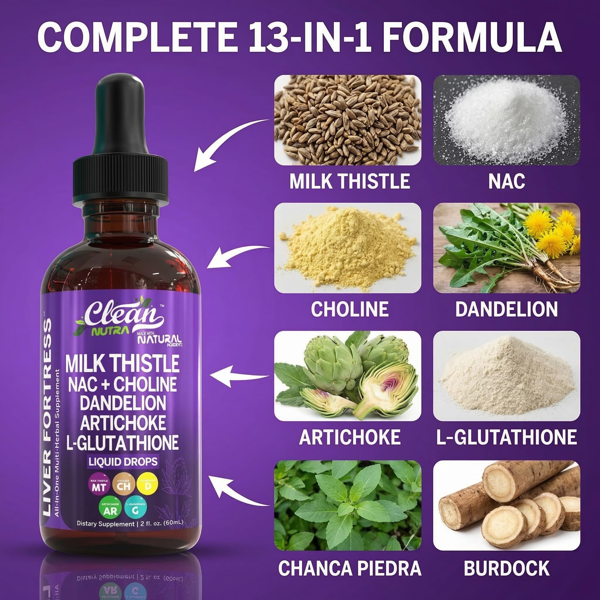 Clean Nutraceuticals Milk Thistle NAC Liver Cleanse Detox & Repair Supplement Liver Support Liquid Drops with Dandelion Extract, Artichoke, Chanca Piedra, Choline, L-Glutathione, Burdock, Schisandra Clean Nutraceuticals Au supplements