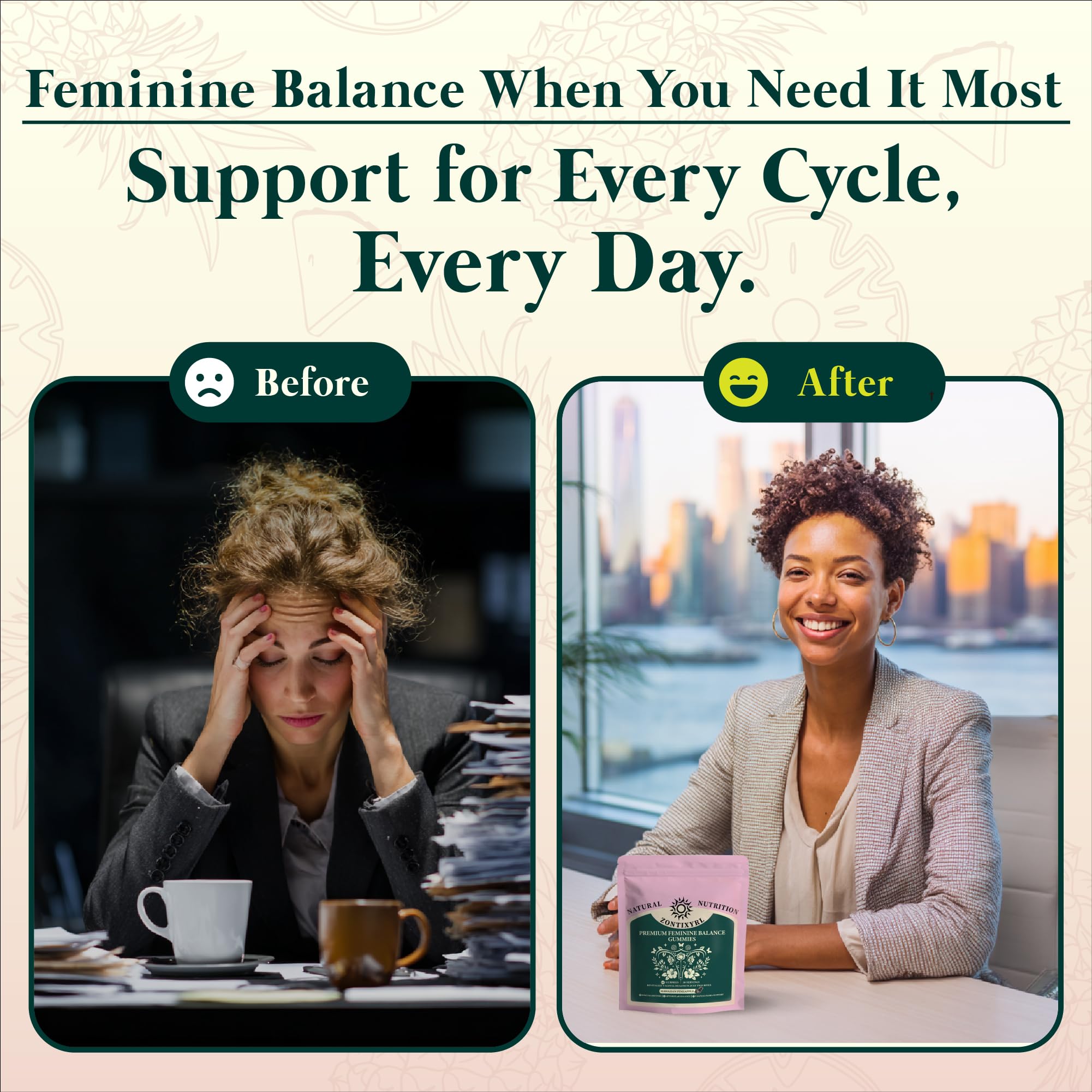 Zontixyrl Premium Feminine Balance Gummies Women - Pineapple Gummies for Women pH Probiotic and Immune Support Vegan Gluten Free 60 Gummies 30 Servings Zontixyrl Au supplements
