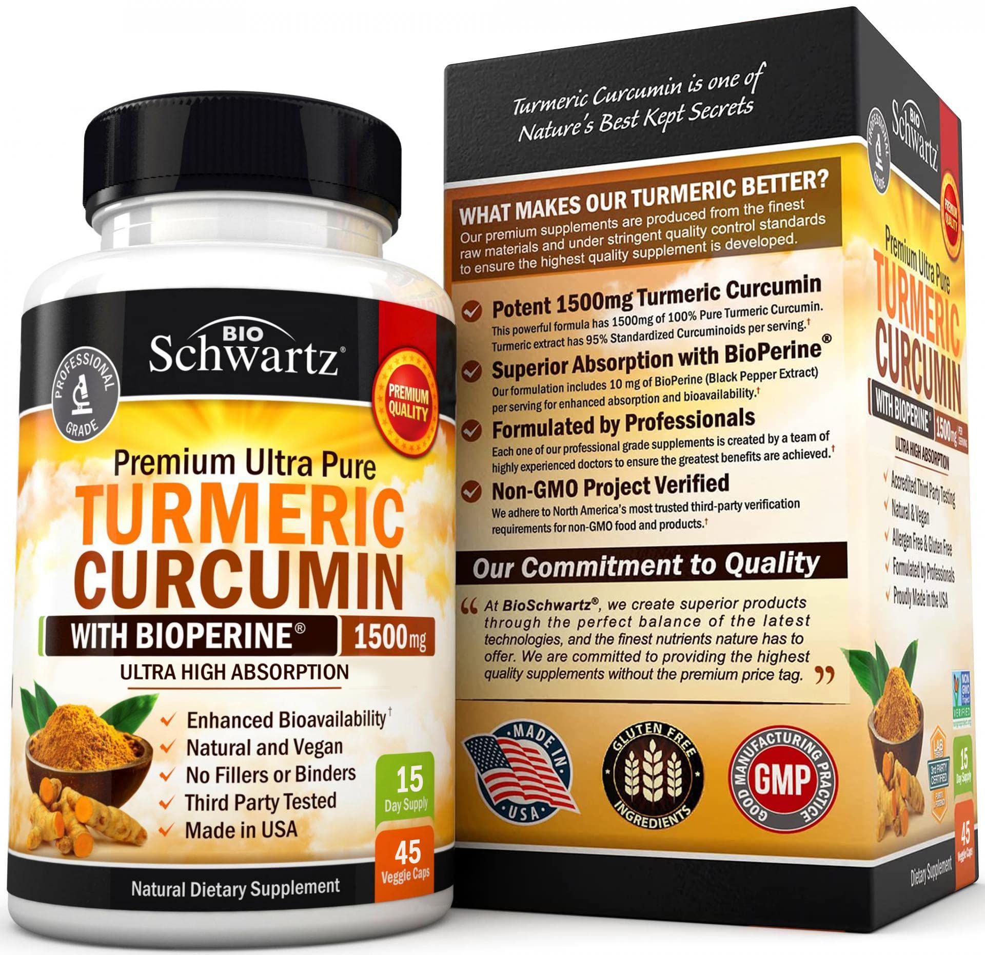 Turmeric Curcumin with Black Pepper Extract 1500mg - High Absorption BioSchwartz Au supplements