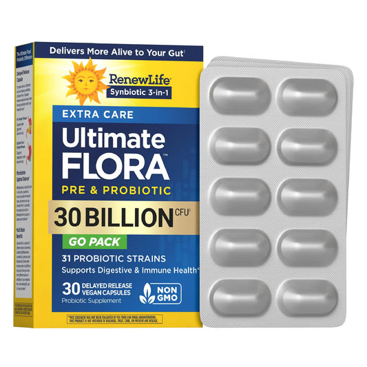 Renew Life Extra Care Go-Pack Probiotic Capsules, Daily Supplement Supports Immune, Digestive and Respiratory Health, L. Rhamnosus GG, Dairy, Soy and gluten-free, 30 Billion CFU, 30 Ct Renew LifeAU supplements