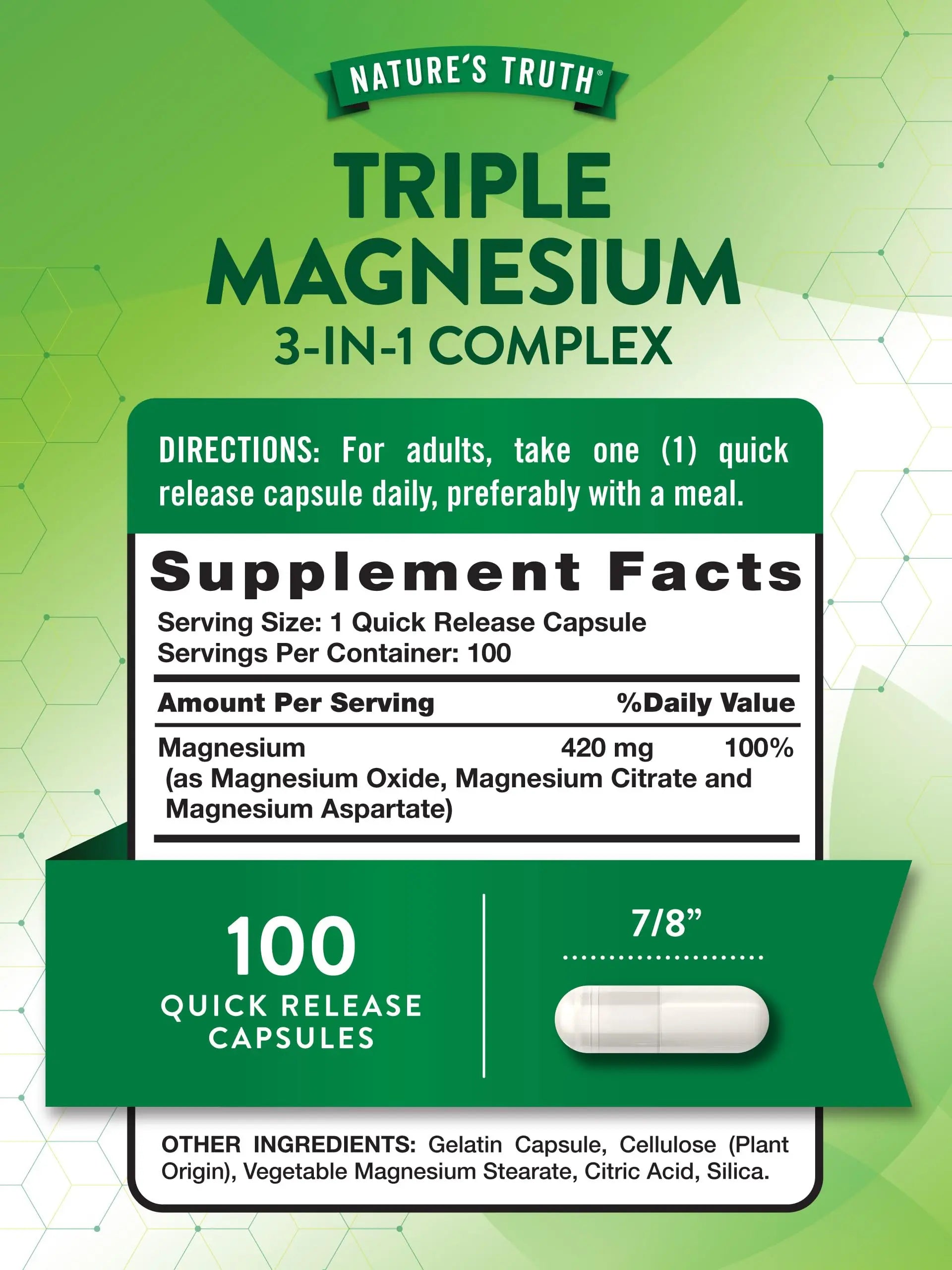 Nature's Truth Triple Magnesium Complex Supplement | 100 Capsules | 420 mg Magnesium Oxide, Citrate & Aspartate | Non-GMO & Gluten Free Nature's Truth Au supplements
