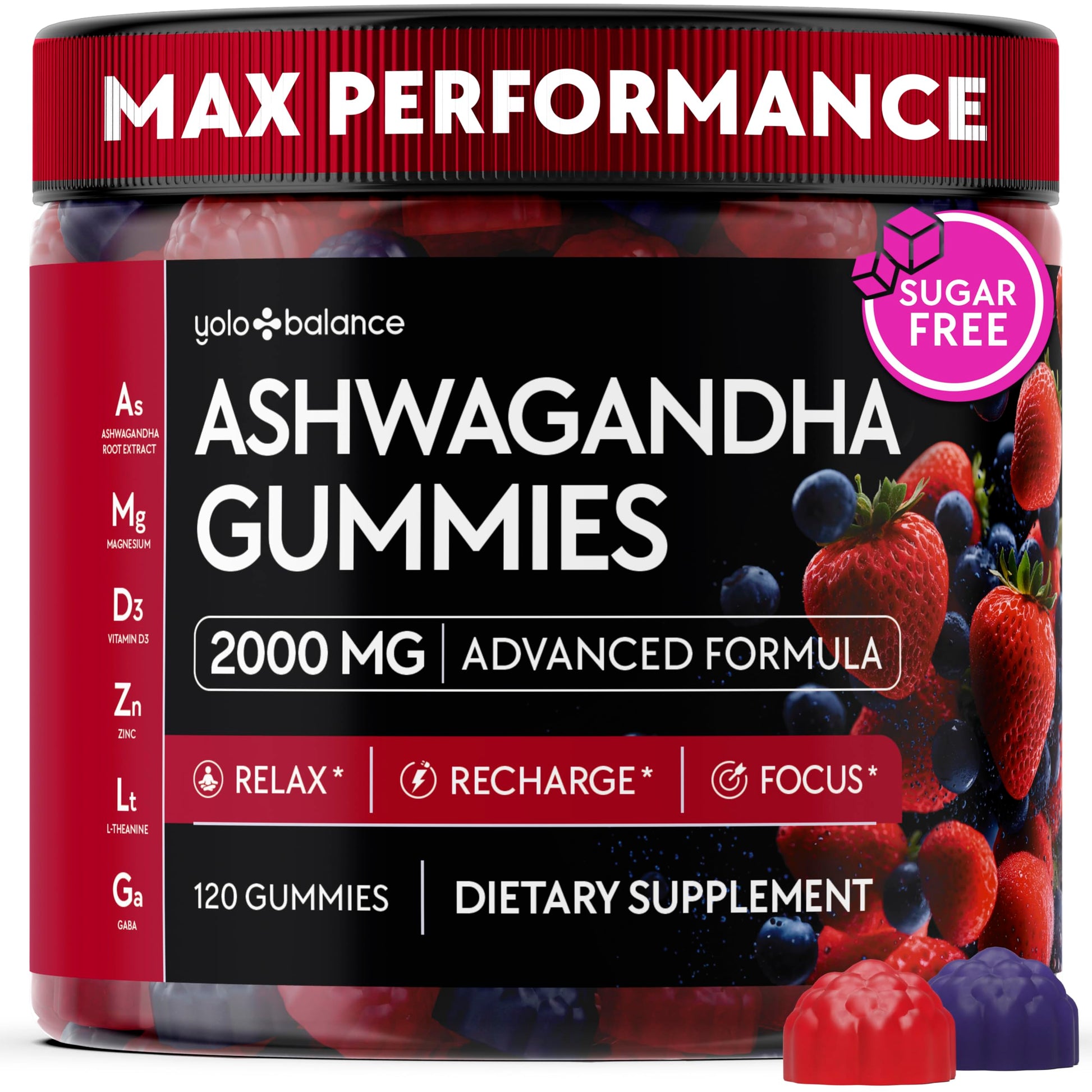 Ashwagandha Gummies – 120 Count - 2000 MG Ashwagandha Supplements with L-Theanine, GABA, Magnesium, Zinc & Vitamin D3 – Sugar-Free, Vegan, Non-GMO–Natural Support for Balance YOLOBALANCE Au supplements