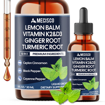 10in1 Lemon Balm Liquid Drops Blend Includes Vitamin D3, Vitamin K2, Lemon Balm, Ginger, Turmeric, Ceylon Cinnamon, Black Pepper, Cayenne Pepper, Berberine, Valerian Root - 1 FL Oz - 2 Month Supply Mecisco Au supplements