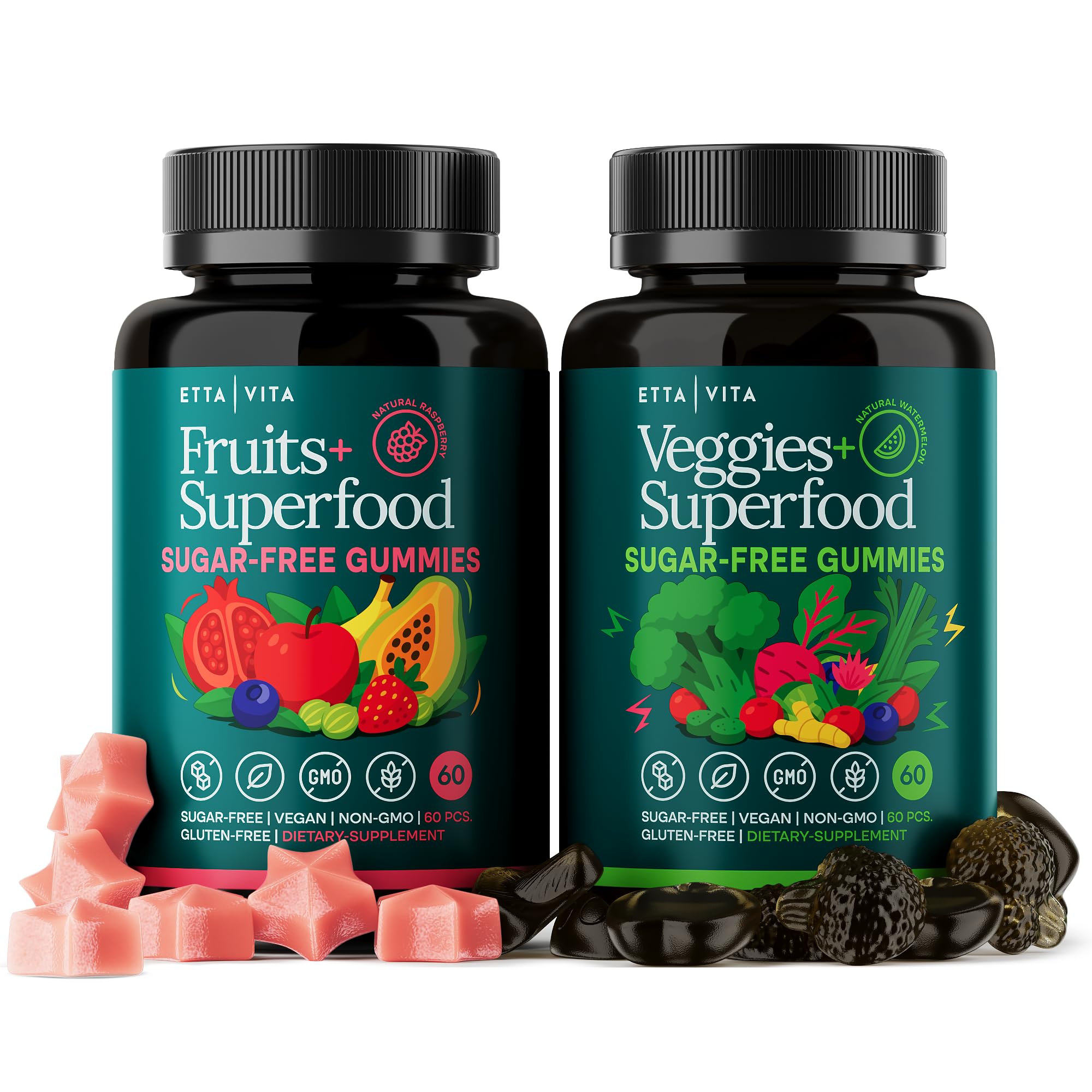 Everyday Debloat & Detox Sugar-Free Fruits and Veggies Gummies - Energy Support with Superfood Fruit and VegetableSupplement (120 Chews) Cruelty-Free, Vegan, Gluten-Free, Fruit and Vegetable Vitamin Etta Vita Au supplements