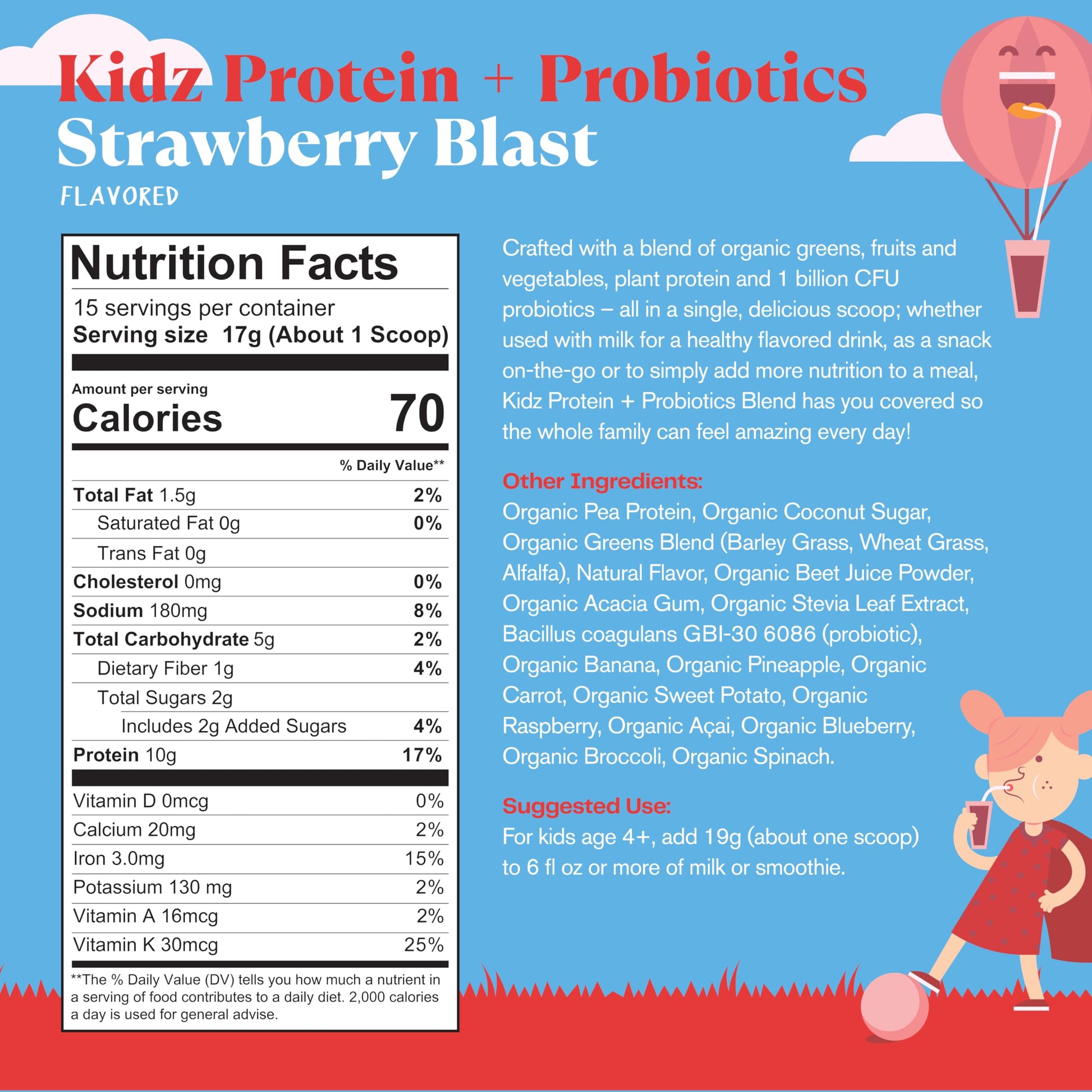 Amazing Grass Kidz Superfood: Vegan Protein & Probiotics for Kids with Beet Root Powder & 1/2 Cup of Leafy Greens, Strawberry Blast, 15 Servings Amazing Grass Au supplements