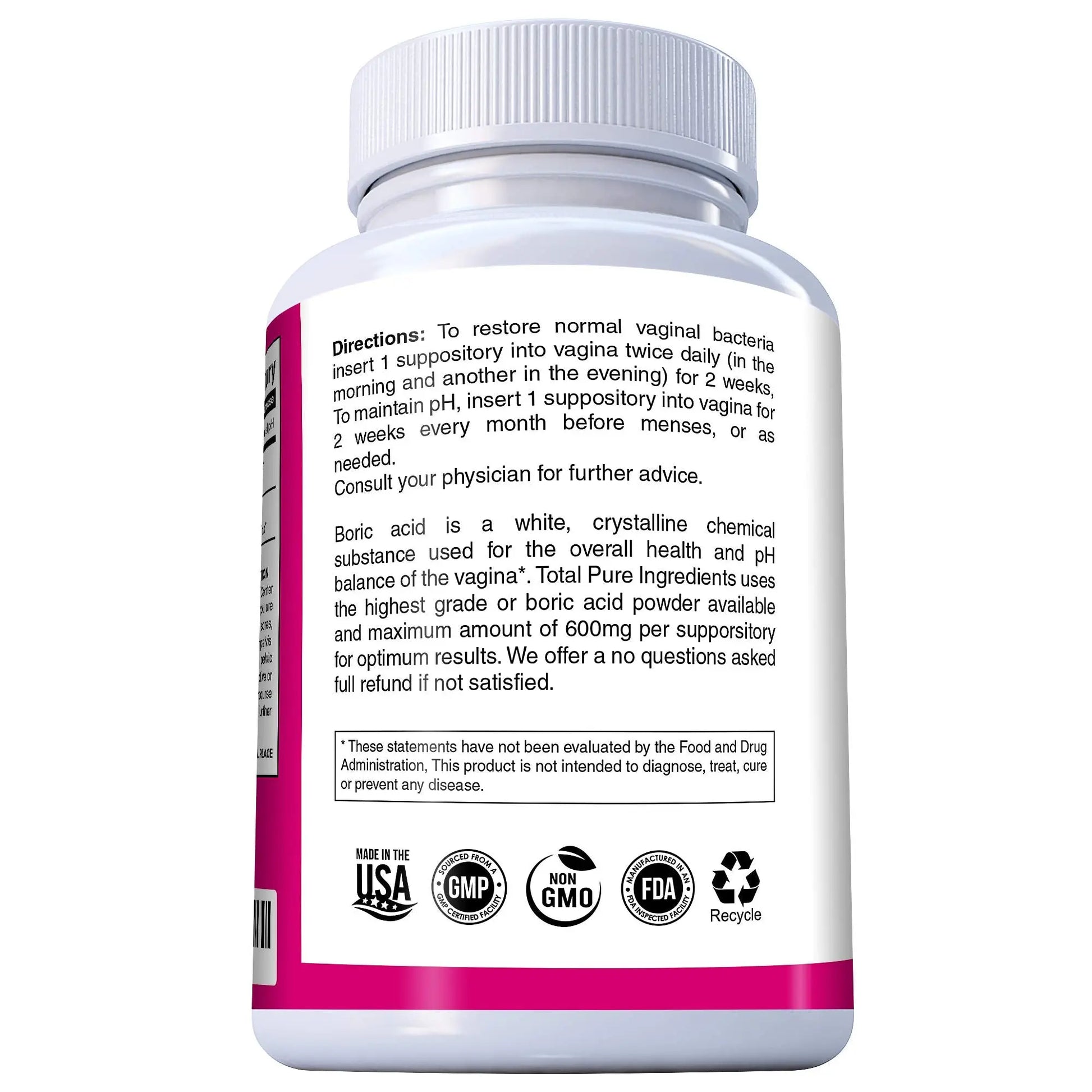 PURE PLANT HOME Boric Acid Suppositories Nature's Harmony 30 Count 600 mg 100% Pure Made in USA Nature's Harmony Au supplements