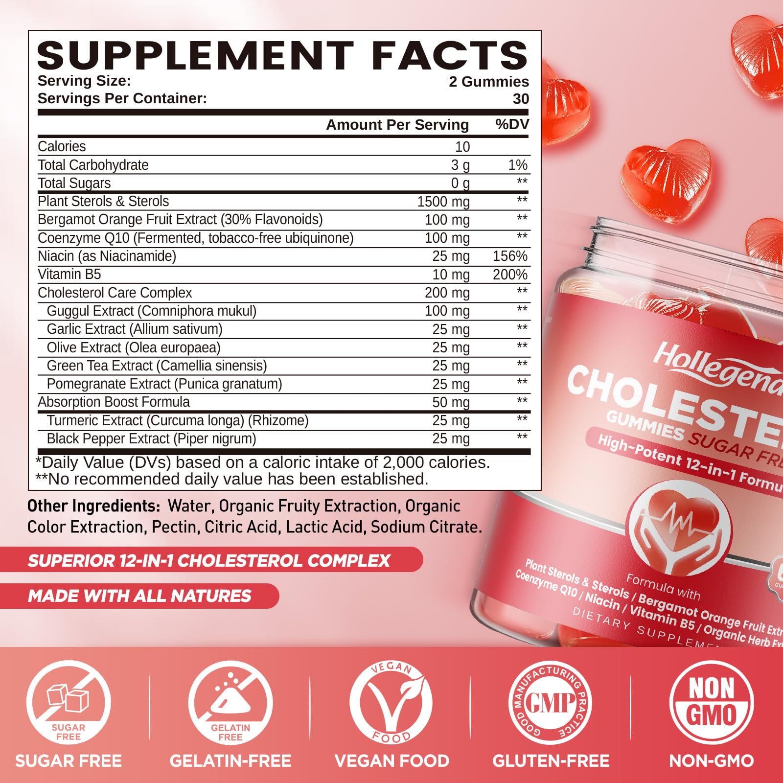 HOLLEGEND Cholesterol Supplements Gummies Sugar Free, 1500mg Plant Sterols for Cholesterol Health, Plus Citrus Bergamot, CoQ10 & Vitamins for Heart Health, Vegan, Mixed Berry Flavor, 60 Chewables HOLLEGEND Au supplements
