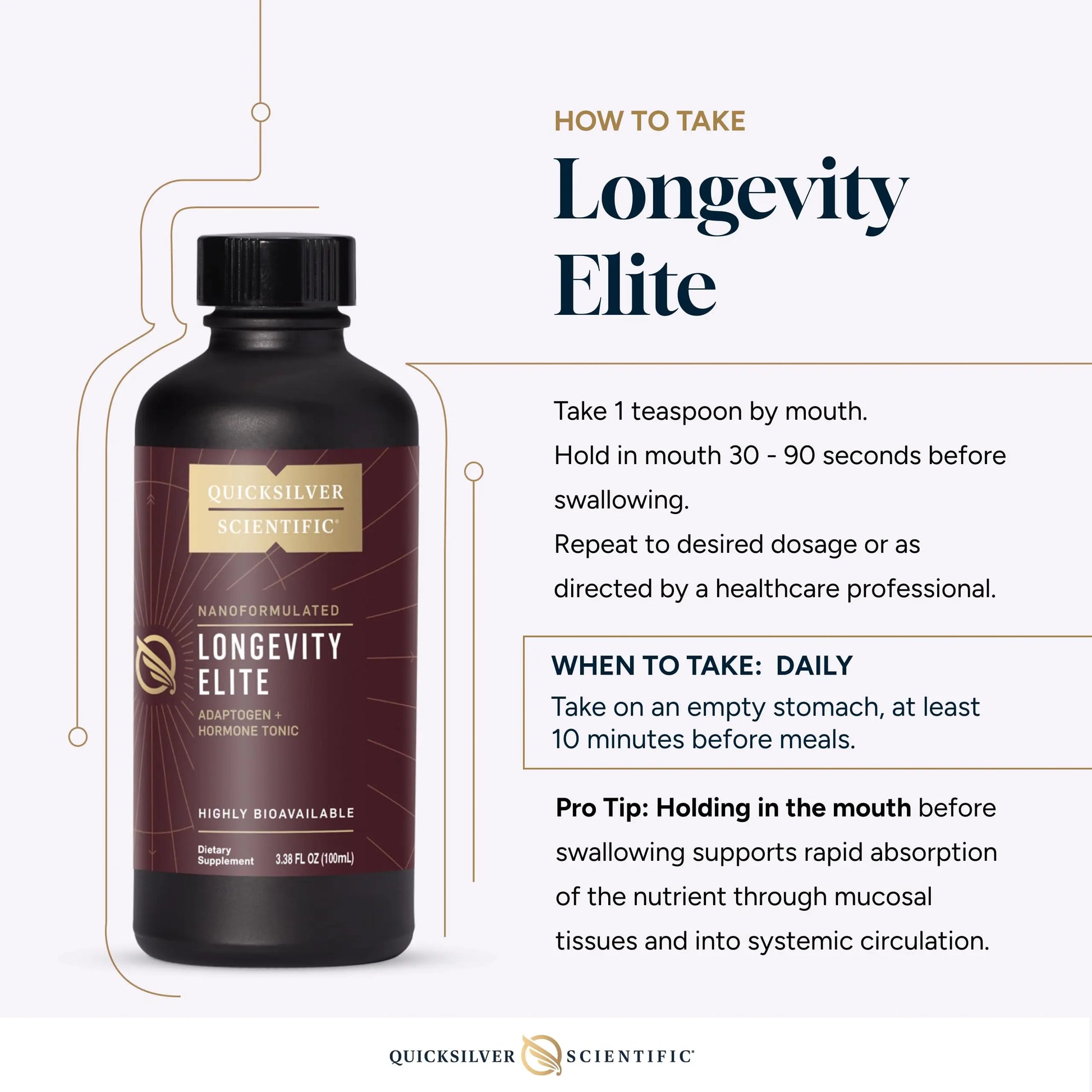 Quicksilver Scientific Longevity Elite - Liposomal Adaptogen + Pregnenolone Tonic - Herbal Supplements Designed for Age Optimization Support While Targeting AMPK, Sirtuins + Telomeres (100ml) Quicksilver Scientific Au supplements
