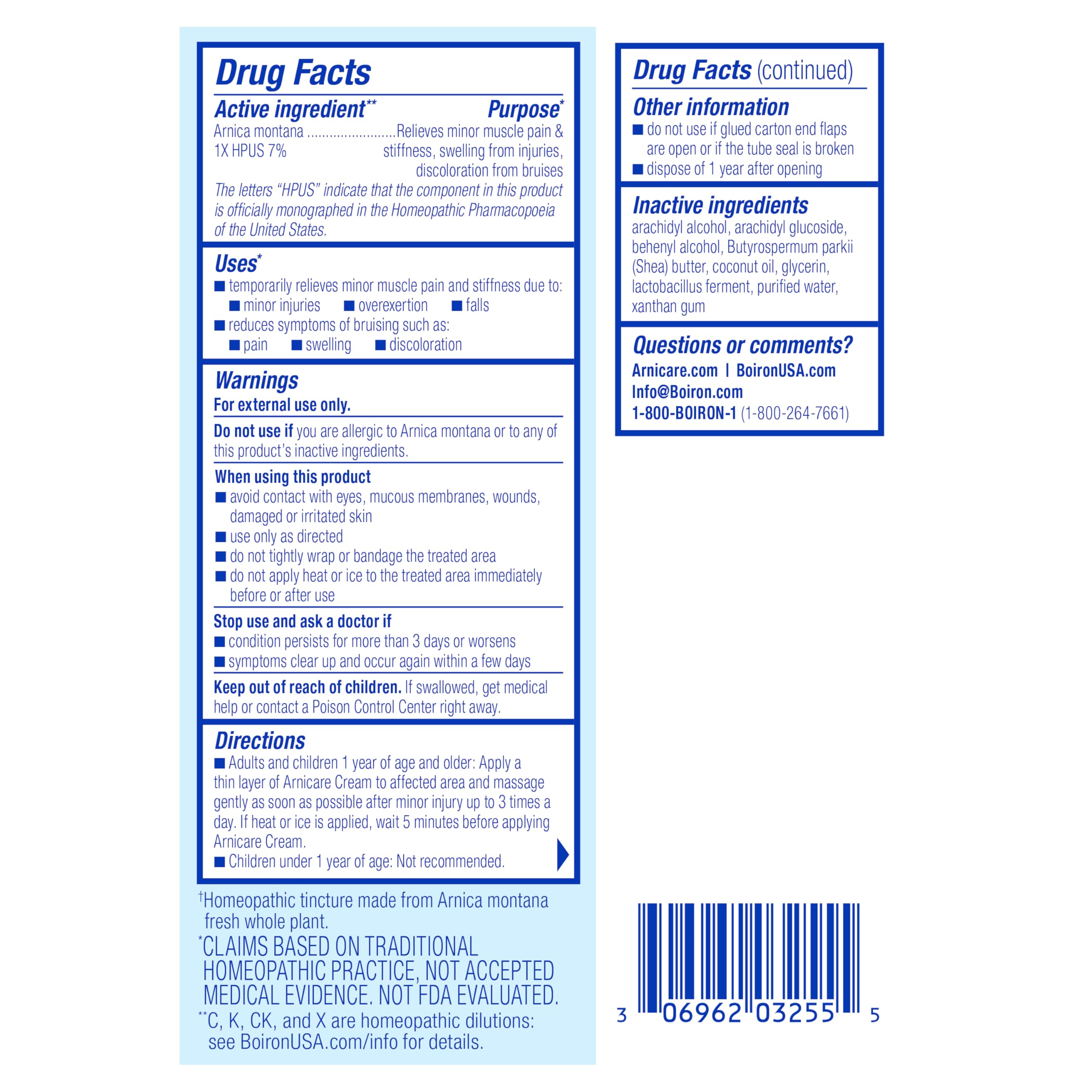 Boiron Arnicare Cream for Relief for Joint Pain, Muscle Pain, Muscle Soreness, and Swelling from Bruises or Injury - Fast Absorbing and Fragrance-Free - 1.3 oz Boiron Au supplements