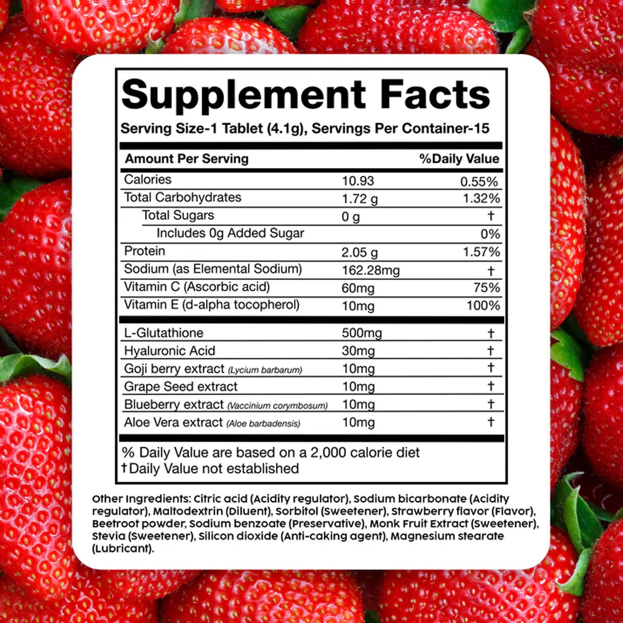PLIX Glowy Skin 500mg Glutathione Supplement with Hyaluronic Acid, Vitamin C, E & Berries | 30 Effervescent Tablets, Strawberry Flavor PLIX - THE PLANT FIX Au supplements
