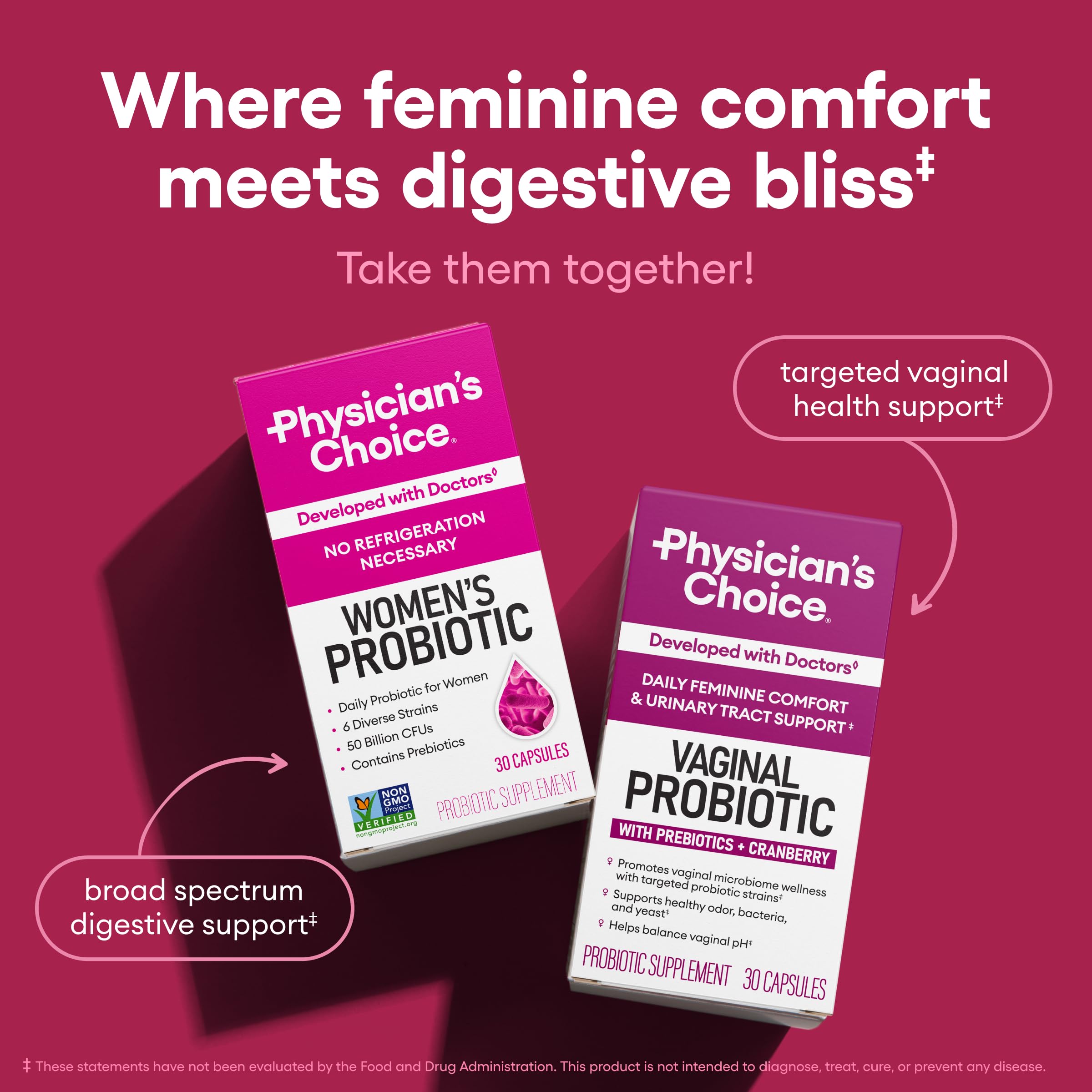Physician's CHOICE Probiotics for Women - PH Balance, Digestive, UT, & Feminine Health - 50 Billion CFU - 6 Unique Strains for Her - Organic Prebiotics, Cranberry Extract+ - Women Probiotic - 30 CT Physician's CHOICE Au supplements