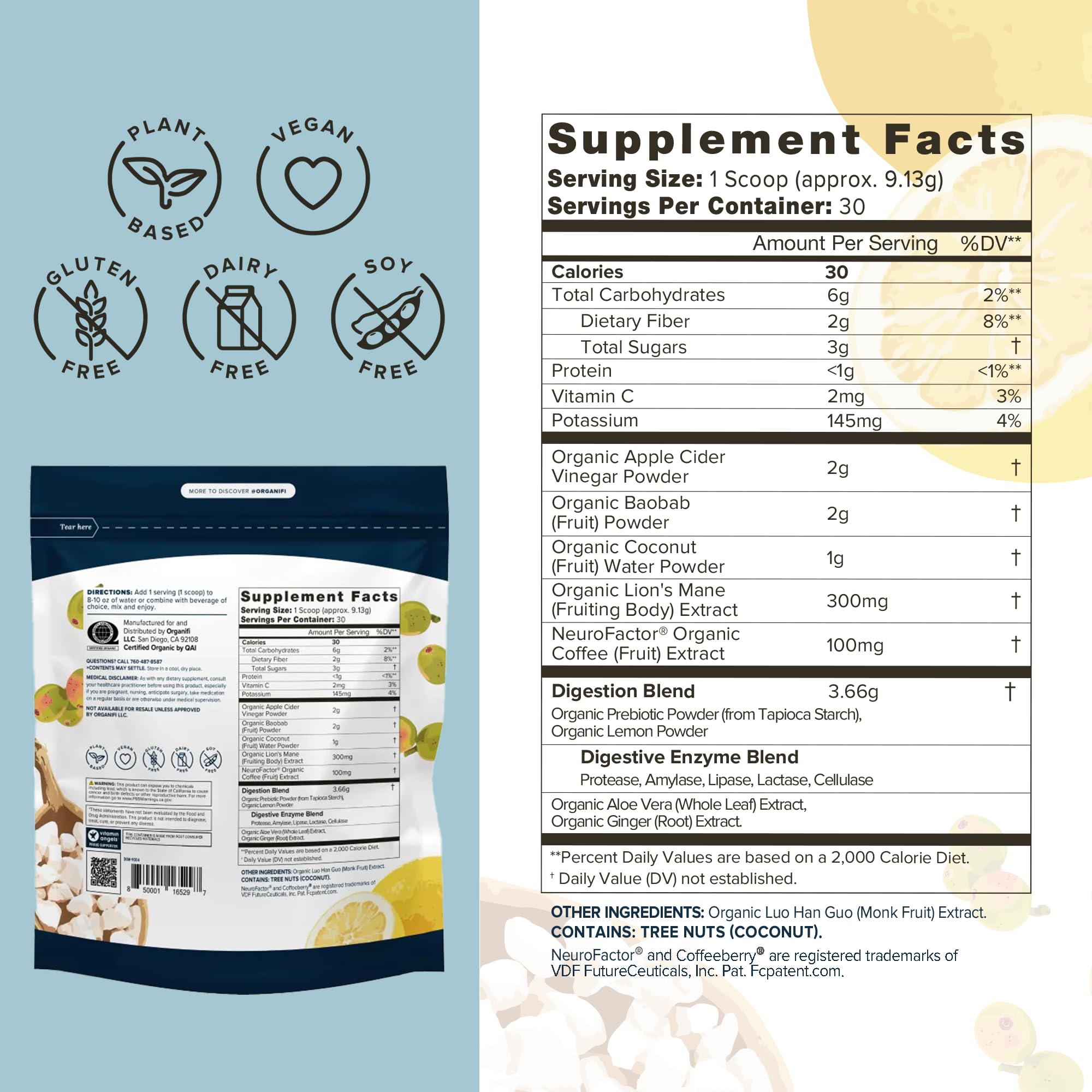 Organifi Pure - Promotes Stimulation in Learning, Memory, Focus, and Clarity - Brain Support with Superfoods - Gluten-Free and Non GMO - Best Served Cold, 30 Servings Organifi Au supplements