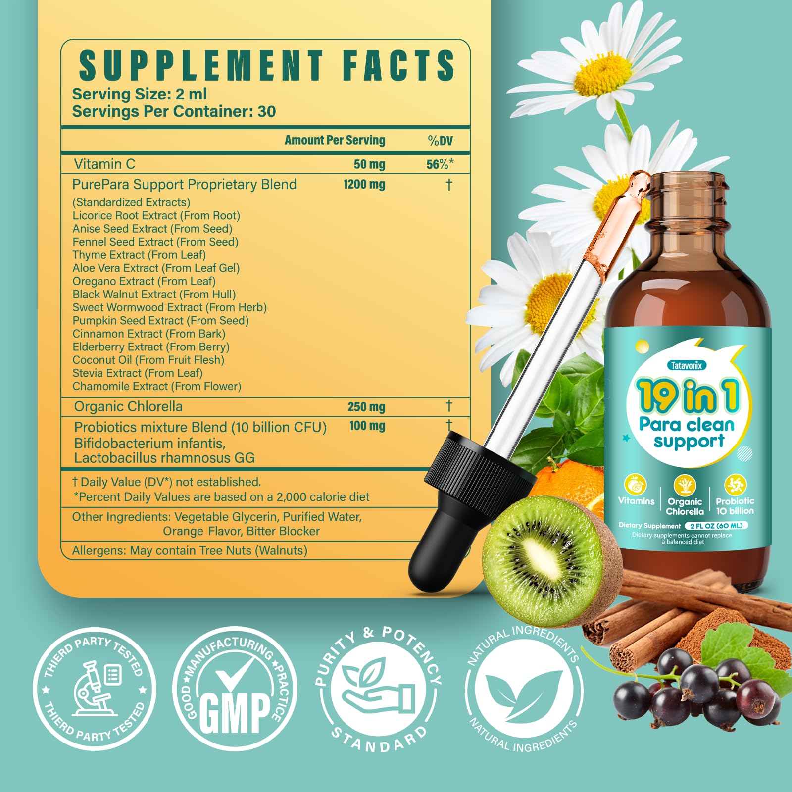 Tatavonix 19 in 1 Herbal Gut Cleanse Drops – Wormwood, Black Walnut, Chlorella 250mg, 10B Probiotics, Clove & Oregano – Liquid Detox Support for Adults & Kids, Alcohol-Free, 4oz Tatavonix Au supplements