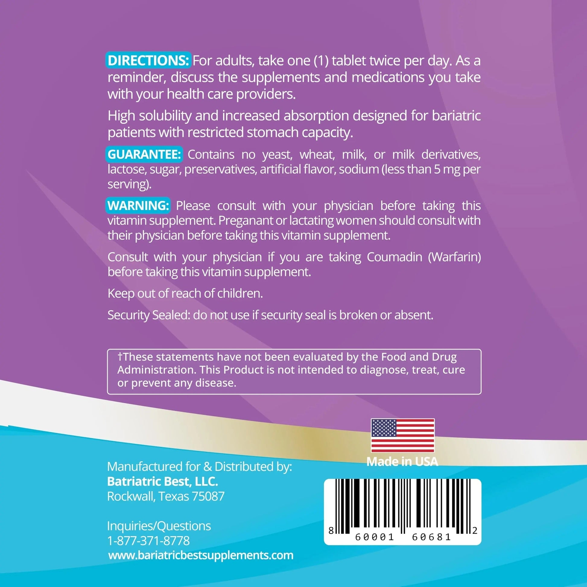 High A D E K Bariatric Multivitamin for Post DS/SADI Surgery, 25 Essential Nutrients for Post-Weight Loss Surgery, 60 Tablets Bariatric Best Supplements Au supplements