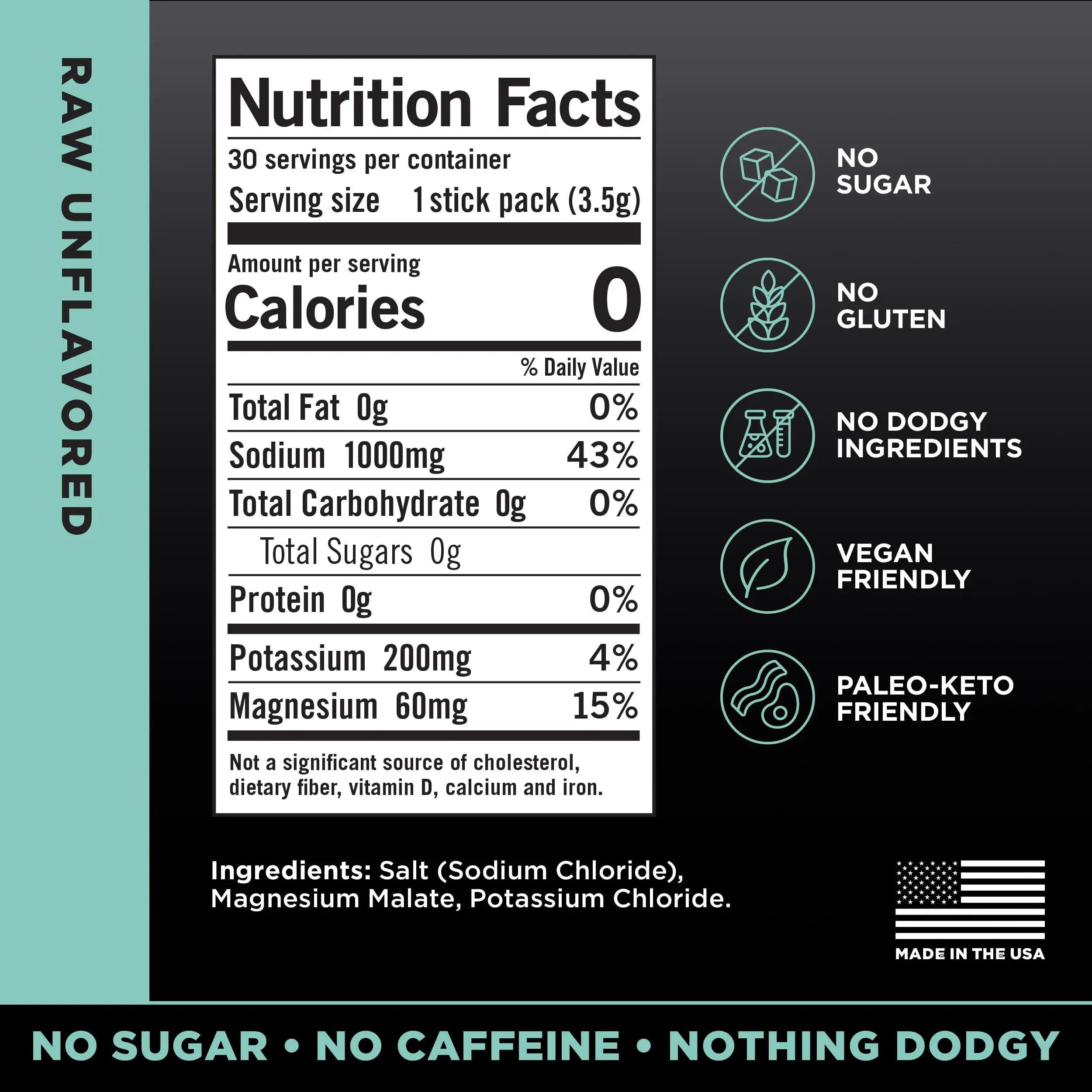 LMNT Zero Sugar Electrolytes - Raw Unflavored Salt | Drink Mix | 30-Count Drink LMNT Au supplements