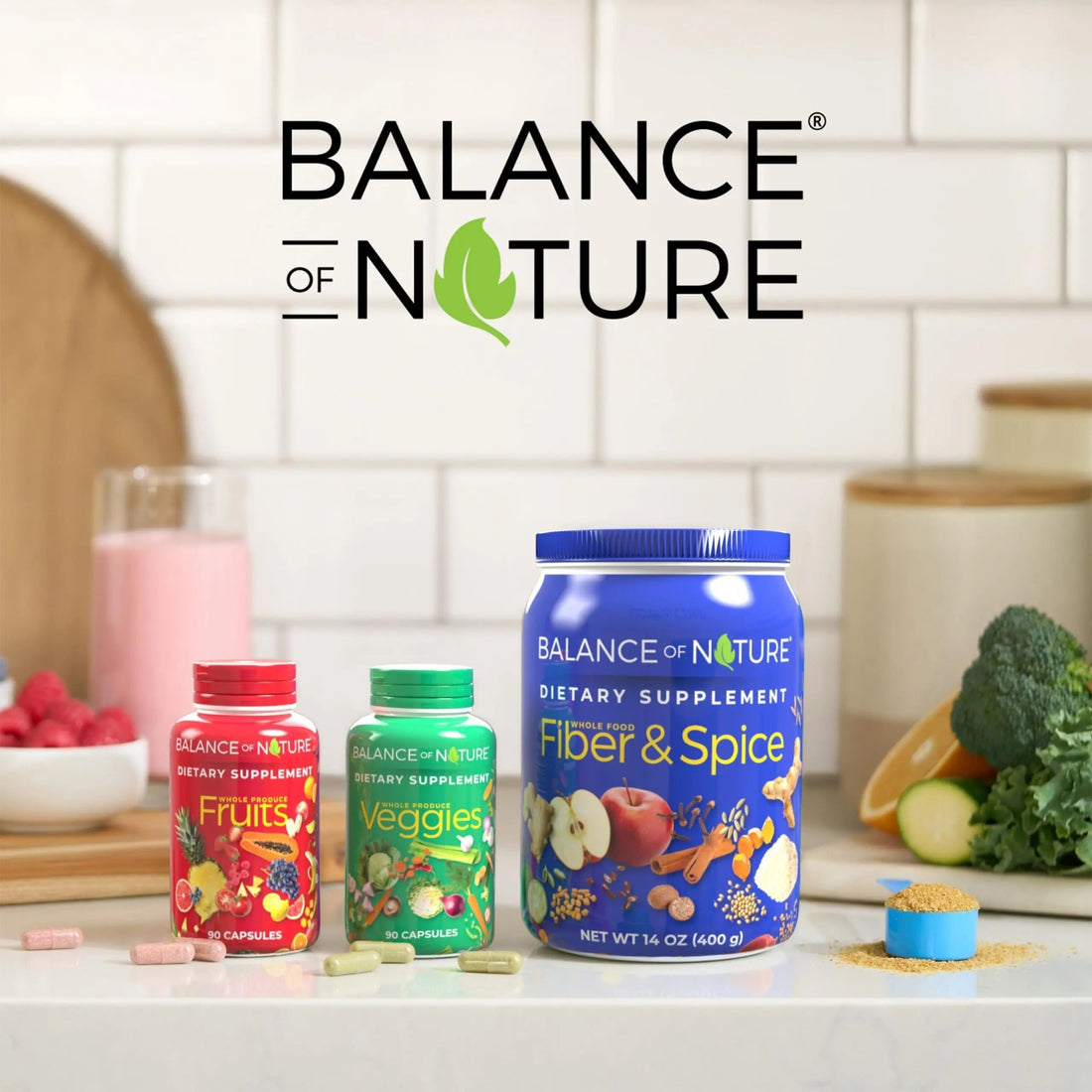 Balance of Nature Fruits & Veggies Supplements - Whole Fruit and Vegetable Ingredients for Women, Men, and Kids - 90 Fruits Capsules, 90 Veggies Capsules - 2 Sets Balance of Nature AU supplements