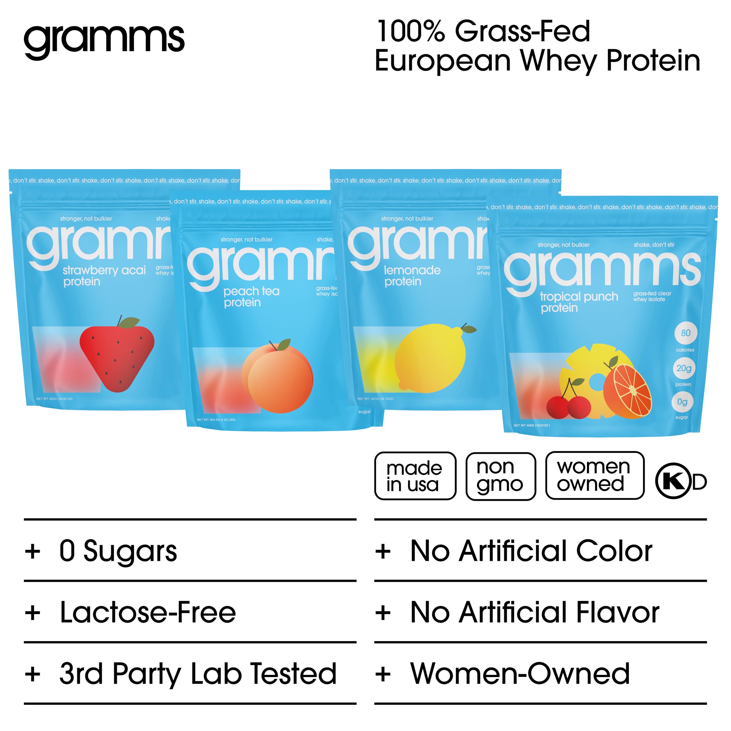GRAMMS Clear Protein Powder 20G Protein for Women & Men | Lactose Free, Grass-Fed Whey Isolate, Gluten Free, Zero Sugar, Gut Friendly, Non-Bloating