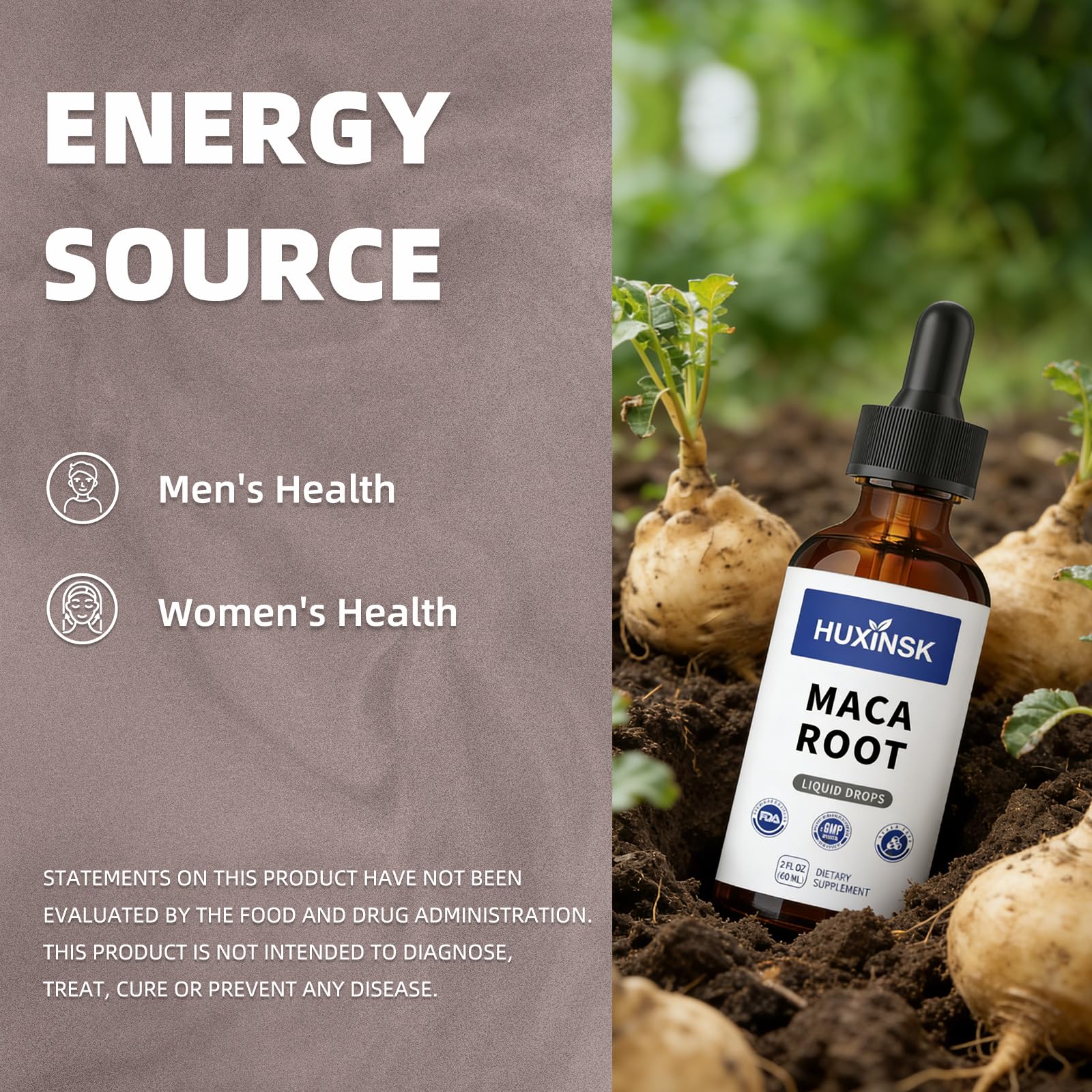 Maca Root Liquid Drops Extract | Peruvian Black & Red Blend | Natural Energy & Hormone Balance | Alcohol-Free, 60ml Vegan Tincture HUXINSK Au supplements