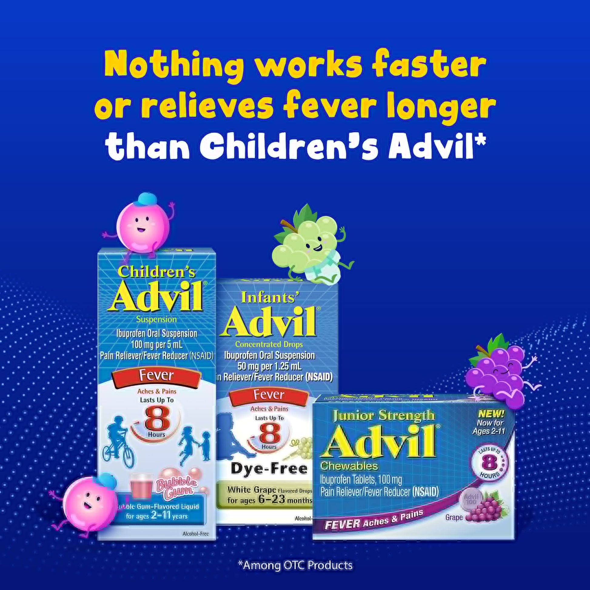 Advil Junior Strength Chewable Ibuprofen Pain Reliever and Fever Reducer, Children's Ibuprofen for Pain Relief, Grape - 24 Tablets Advil Au supplements