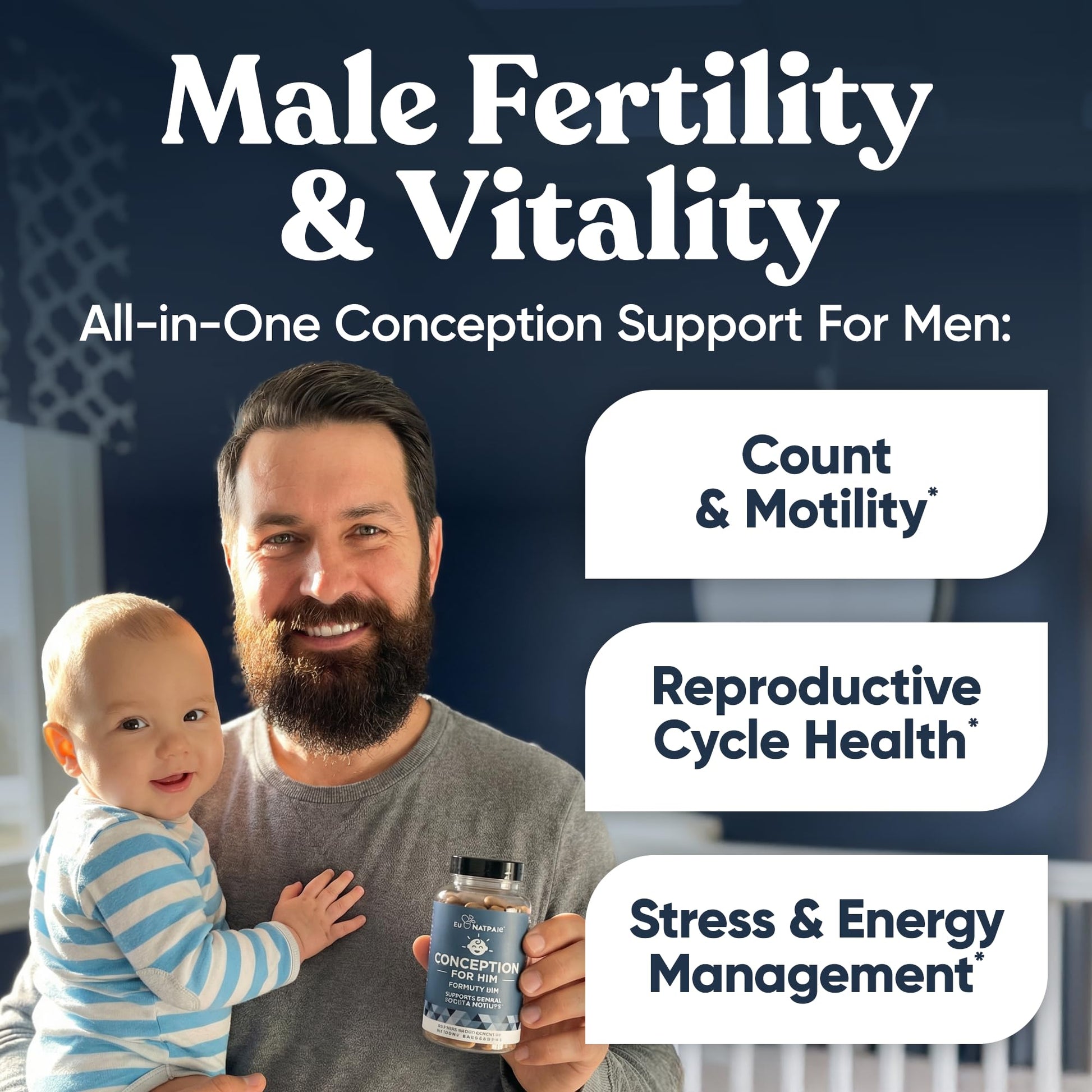 Eu Natural Conception for Him - Male Fertility Supplements with Ashwagandha, Folate & Zinc - Sperm Count, Motility & Strength Support - Fertility Support for Men, 60 Vegetarian Capsules Eu Natural Au supplements