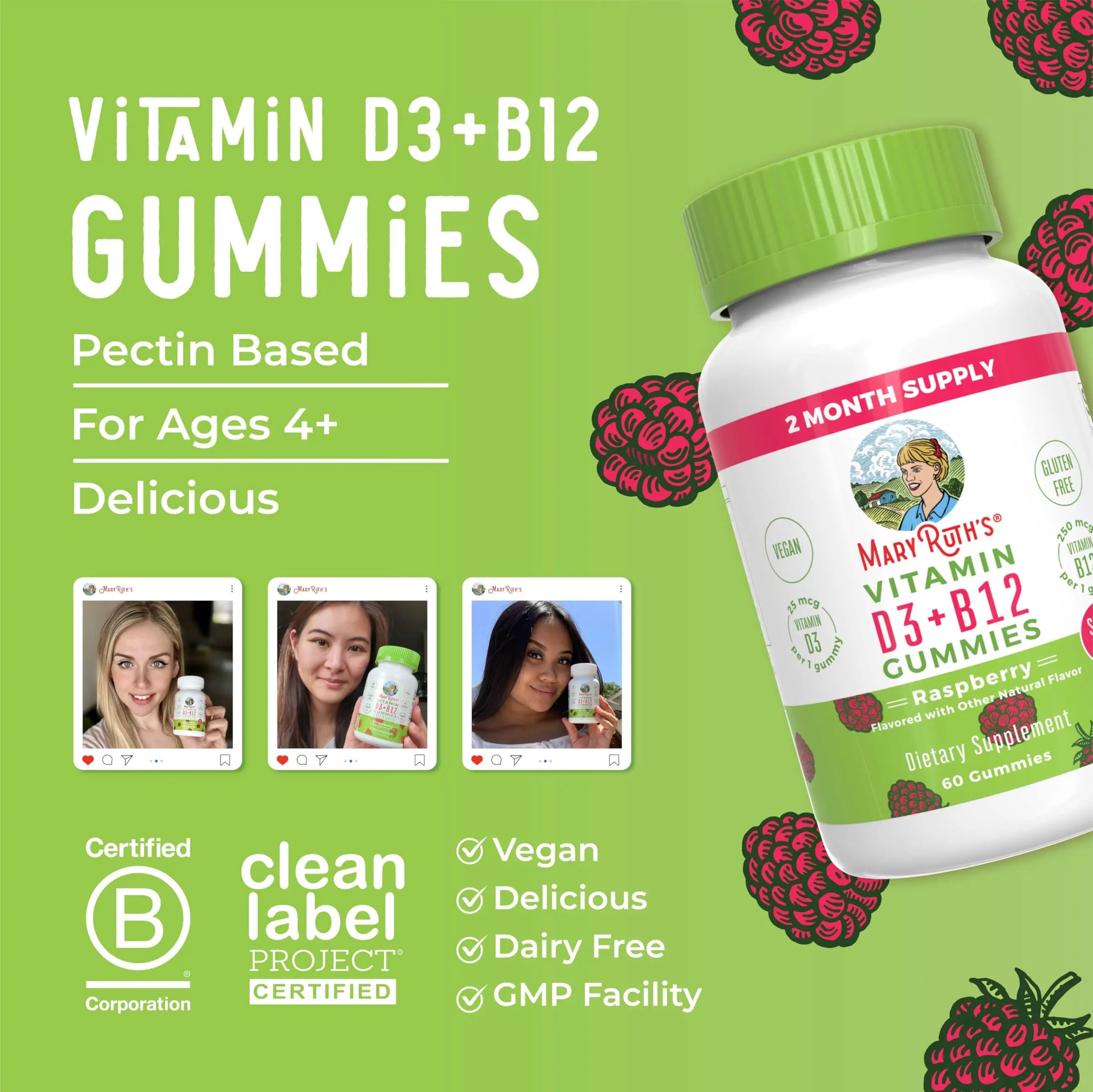 MaryRuth Organics Sugar Free | 2 Month Supply | Vitamin D & B12 Vitamin Supplements for Adults & Kids | Bone Health | Immune Support | Vegan | Non-GMO | 60 Servings MARYRUTH'S Au supplements