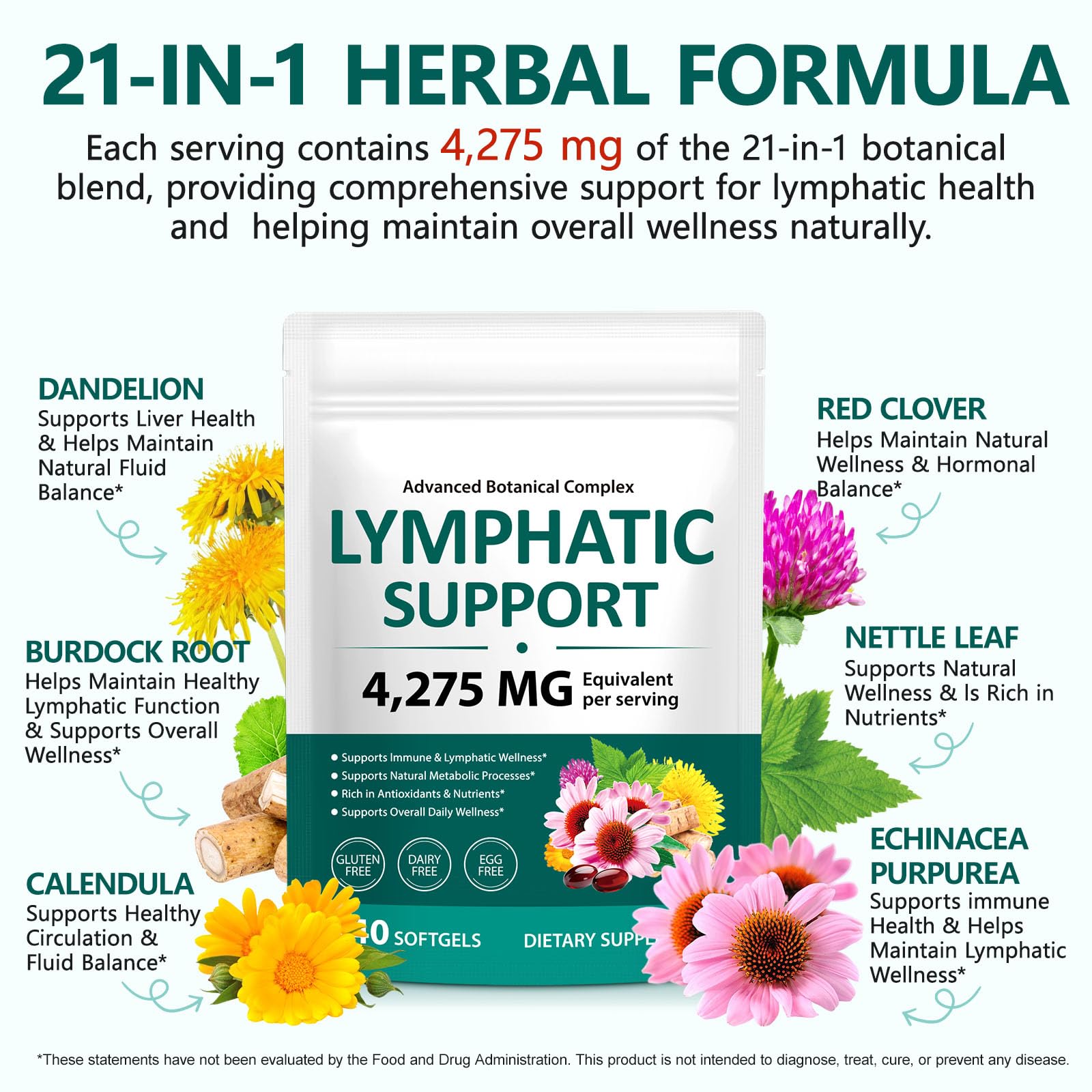 chenyayun Lymphatic Drainage Supplements, 240 Softfels, 21-in-1 Natural Herbal Blends with Echinacea, Dandelion, Burdock Root for Lymph System, Immune Support, Cleanse, Less Swelling/Bloating chenyayun Au supplements