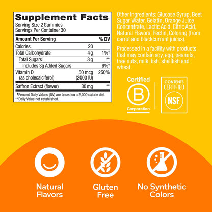 OLLY Hello Happy Gummy Worms, Mood Support Gummies For Adults,* Saffron Extract, Vitamin D, Tropical Zing Flavored, 30 Day Supply - 60 Count OLLY buy supplements Au