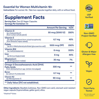 Ritual Multivitamin for Women 18+ with Vitamin D3 for Immune Support*, Vegan Omega 3 DHA, B12, Iron, Gluten Free, Non GMO, USP Verified, Mint RitualUS supplements