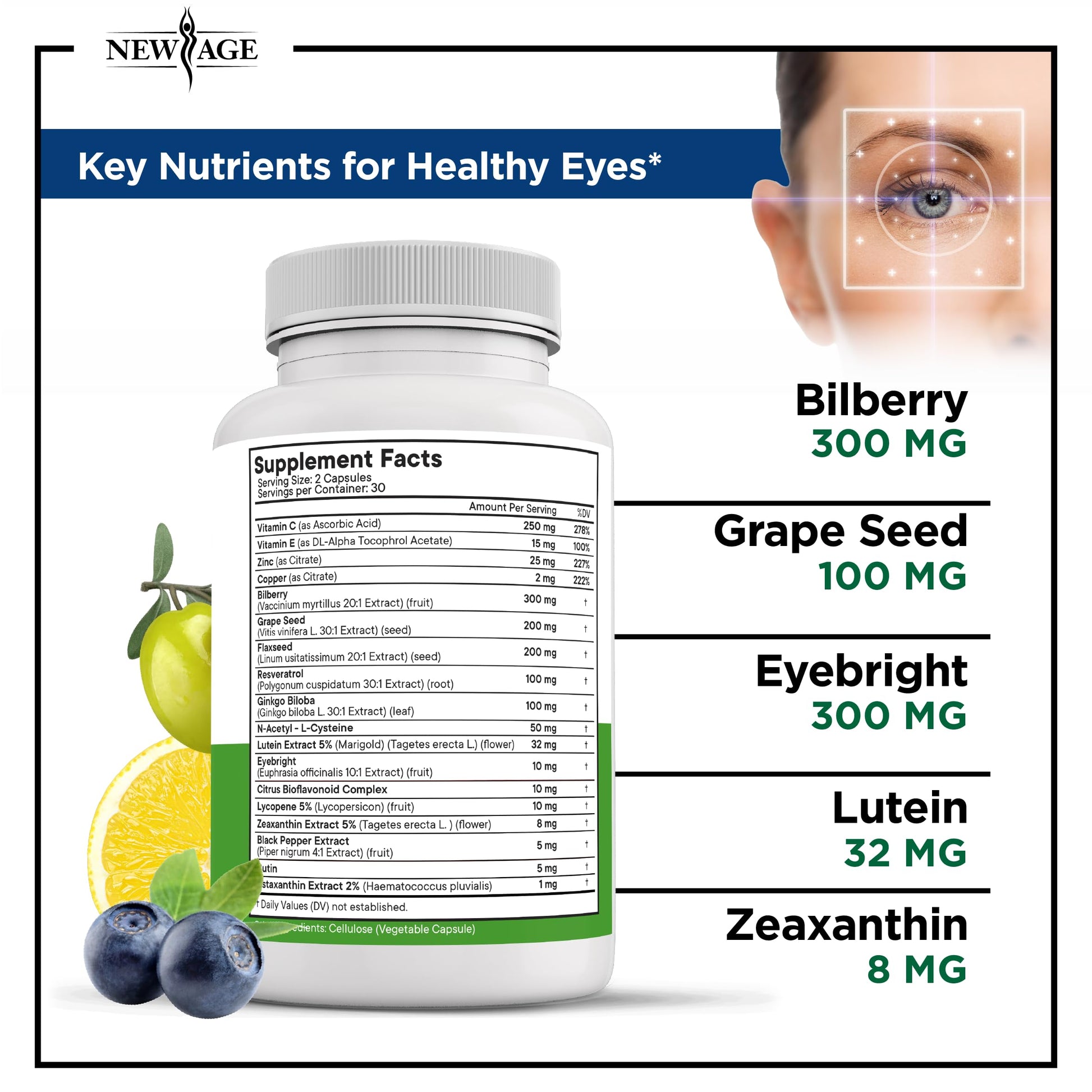 NEW AGE AREDS 2 Eye Vitamins - Lutein, Zeaxanthin, Bilberry, Astaxanthin Mineral Vision Supplement - 180 Count NEW AGE Au supplements
