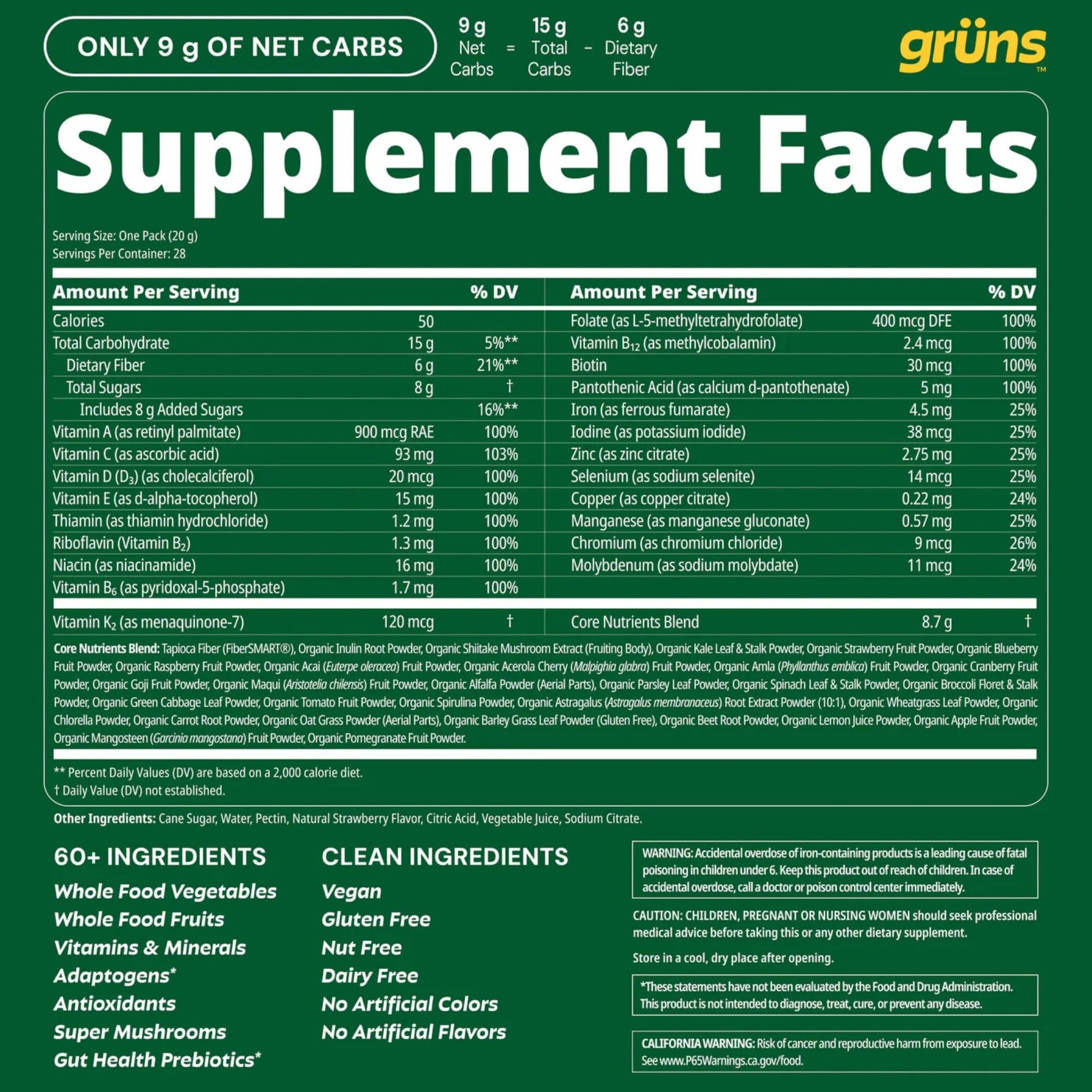 Gruns Adult Super Greens Multivitamin Gummies, Superfood Gummy Vitamins for Women and Men with Spirulina, Chlorella, Adaptogens & Prebiotic Fiber for Digestive Health (28 Count) Grüns Au supplements
