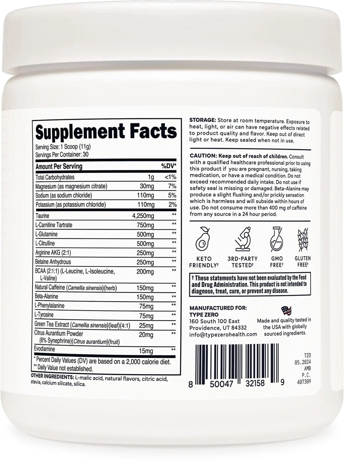 Type Zero Amino Burn Vegan BCAAs + Pre-Workout (Pina Colada Flavored) Type Zero Au supplements