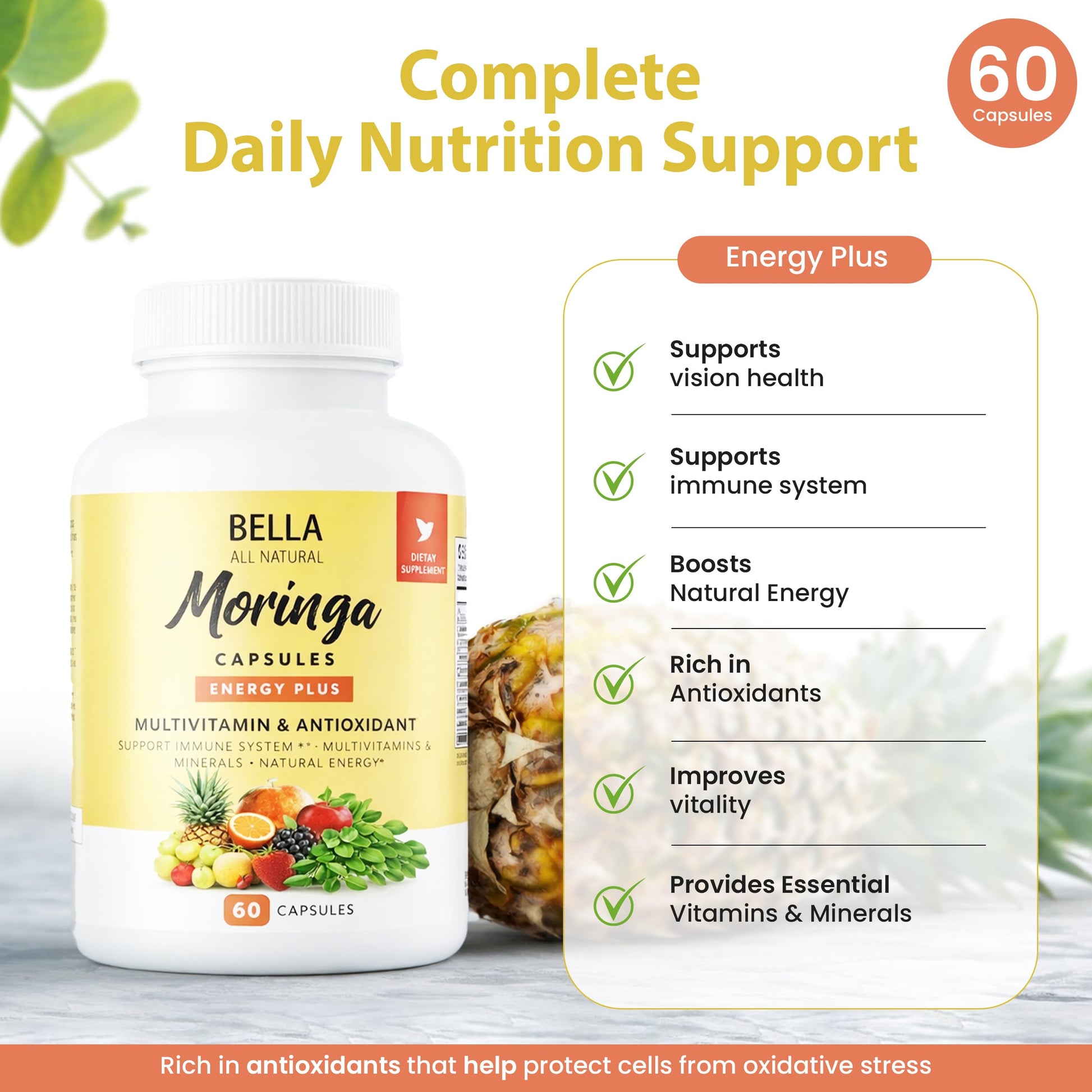 Bella All Natural Moringa Capsules 60 Count - Moringa Oleifera Leaf Supplement with Pomegranate & Elderberry Flavor, Pure Organic Moringa Capsules for Immune, Energy & Skin Health Support Bella All Natural Au supplements