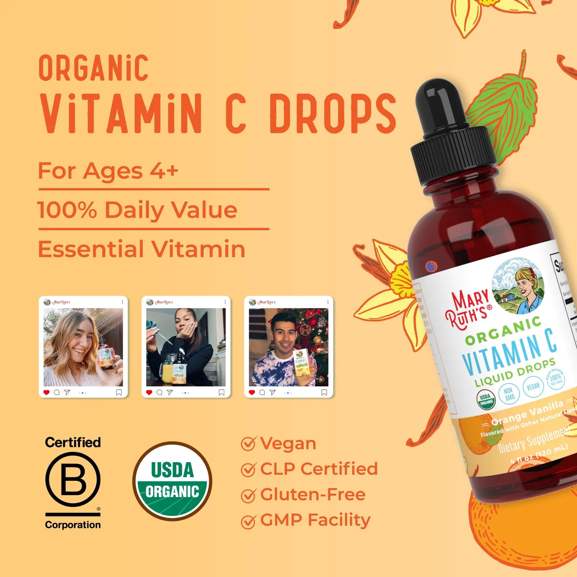 MaryRuth Organics Organic Vitamin C Supplement | Liquid Vitamin C Liquid Drops for Adults & Kids | Immune Support Supplement for Overall Health | Vegan | Non-GMO | Gluten Free | 4 Fl Oz MARYRUTH'S Au supplements