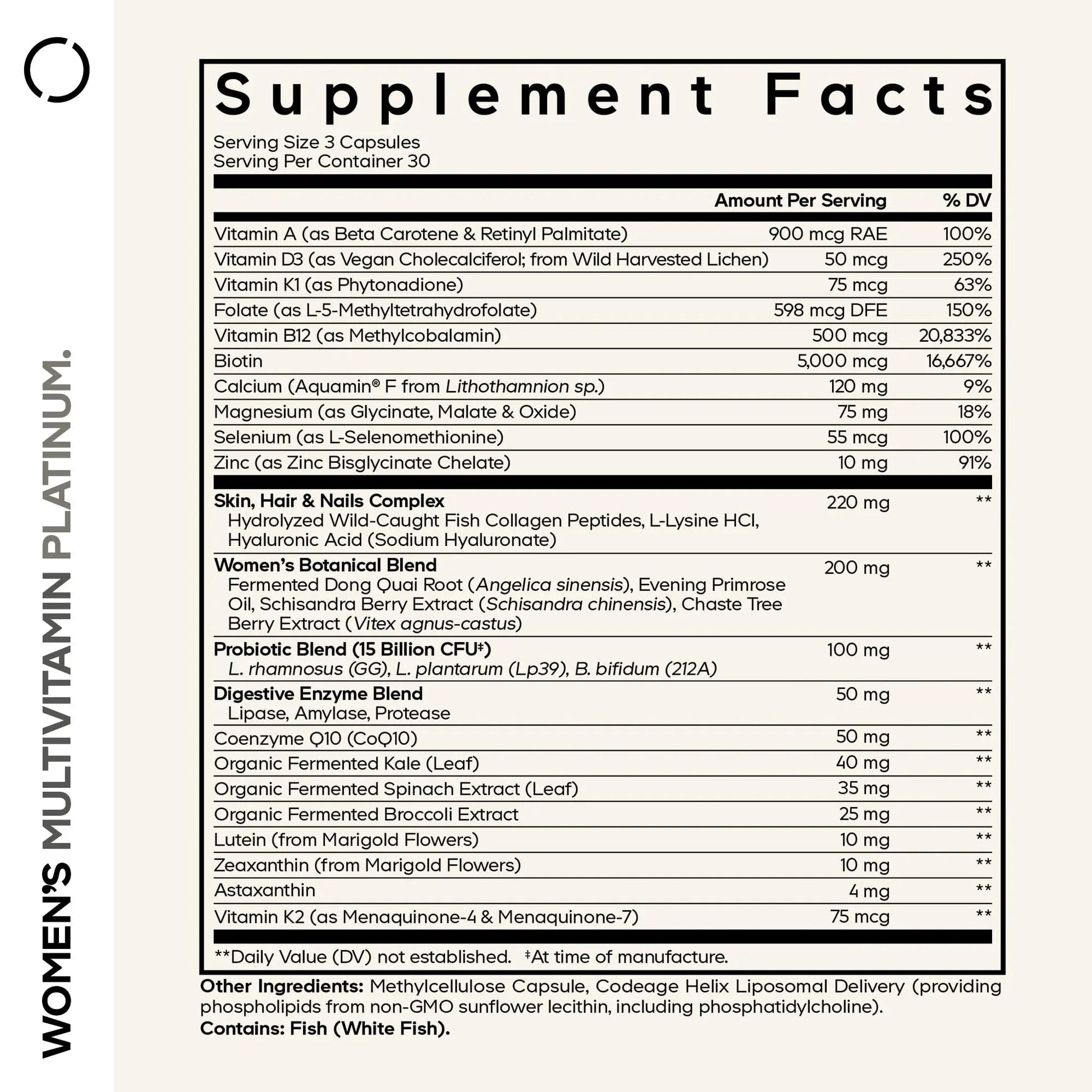 Codeage Women’s Multivitamin Platinum - Vitamins A D3 K1 K2 B12 & Minerals, CoQ10, Skin, Hair & Nails Complex, Collagen, Botanicals, Probiotics Codeage Au supplements