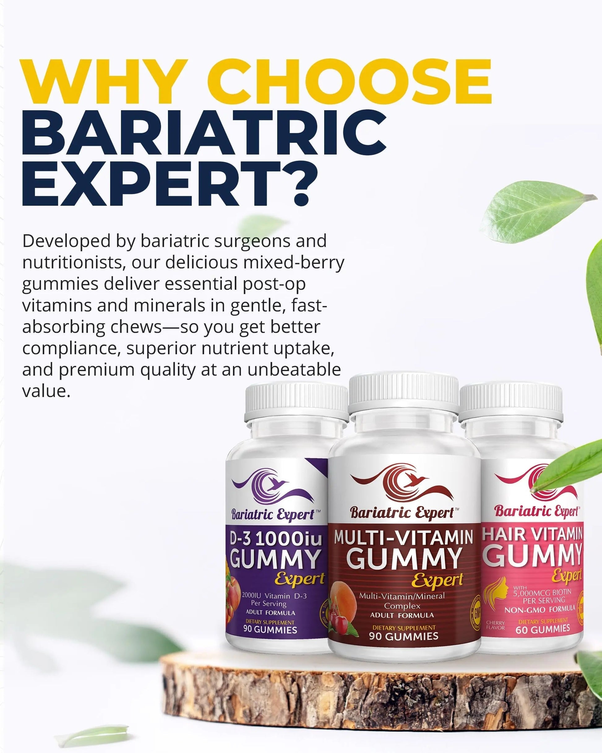 Bariatric Multivitamin 3 Pack, Multivitamin Gummy 90 Chews. - D3 Gummies 90 Chew - Hair Vitamin Gummy 60 Chews. Bariatric Food Expert Au supplements