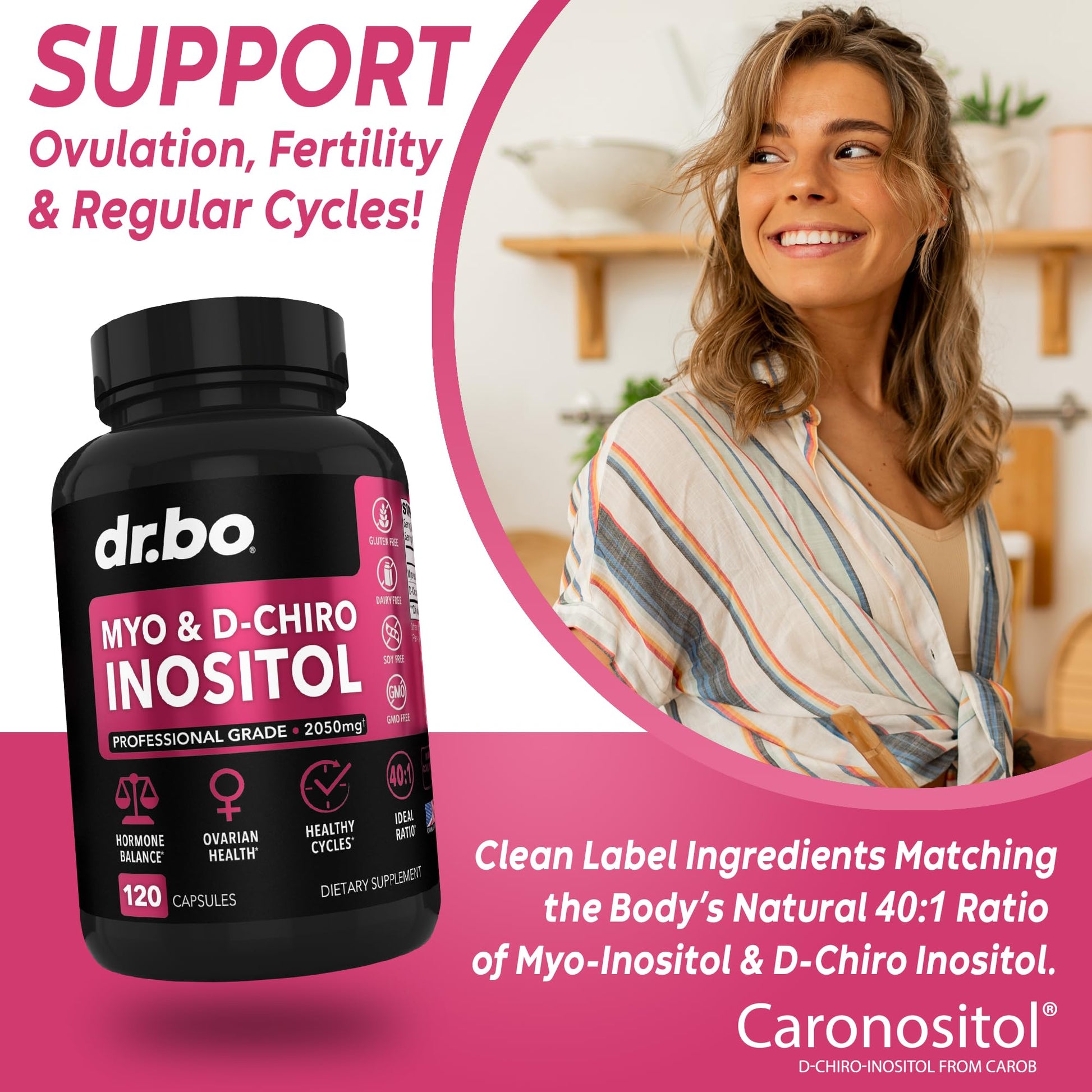 Myo-Inositol & D-Chiro Inositol Supplement Capsules - 40:1 Ratio Hormone Balance DR. BO Au supplements