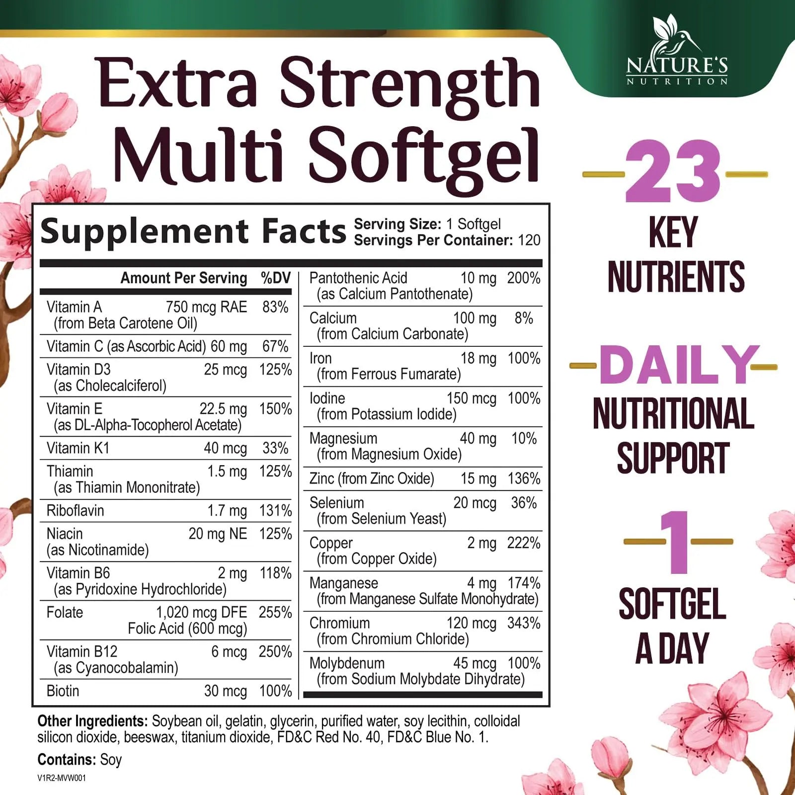 Multivitamin for Women - Complete Daily Womens Multivitamins with Calcium, Folic Acid, Vitamin A, C, D, E, & B Vitamins Nature's Nutrition Au supplements
