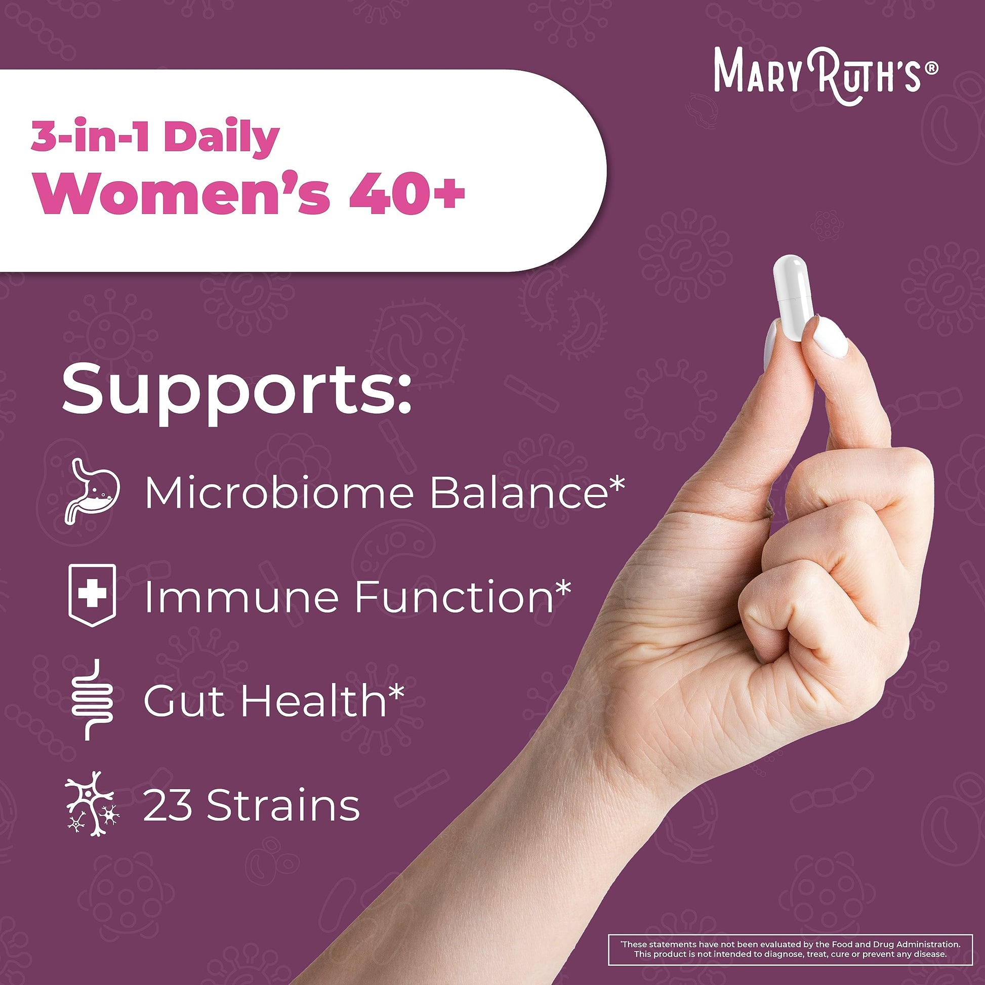 MaryRuth's 3-in-1 Daily Health 40+ Probiotics for Women | Hormonal & Menopause Support Supplement for Women | Gut Health Capsules | 50 Billion CFU | Allergen Free | 30 Ct MARYRUTH'S Au supplements