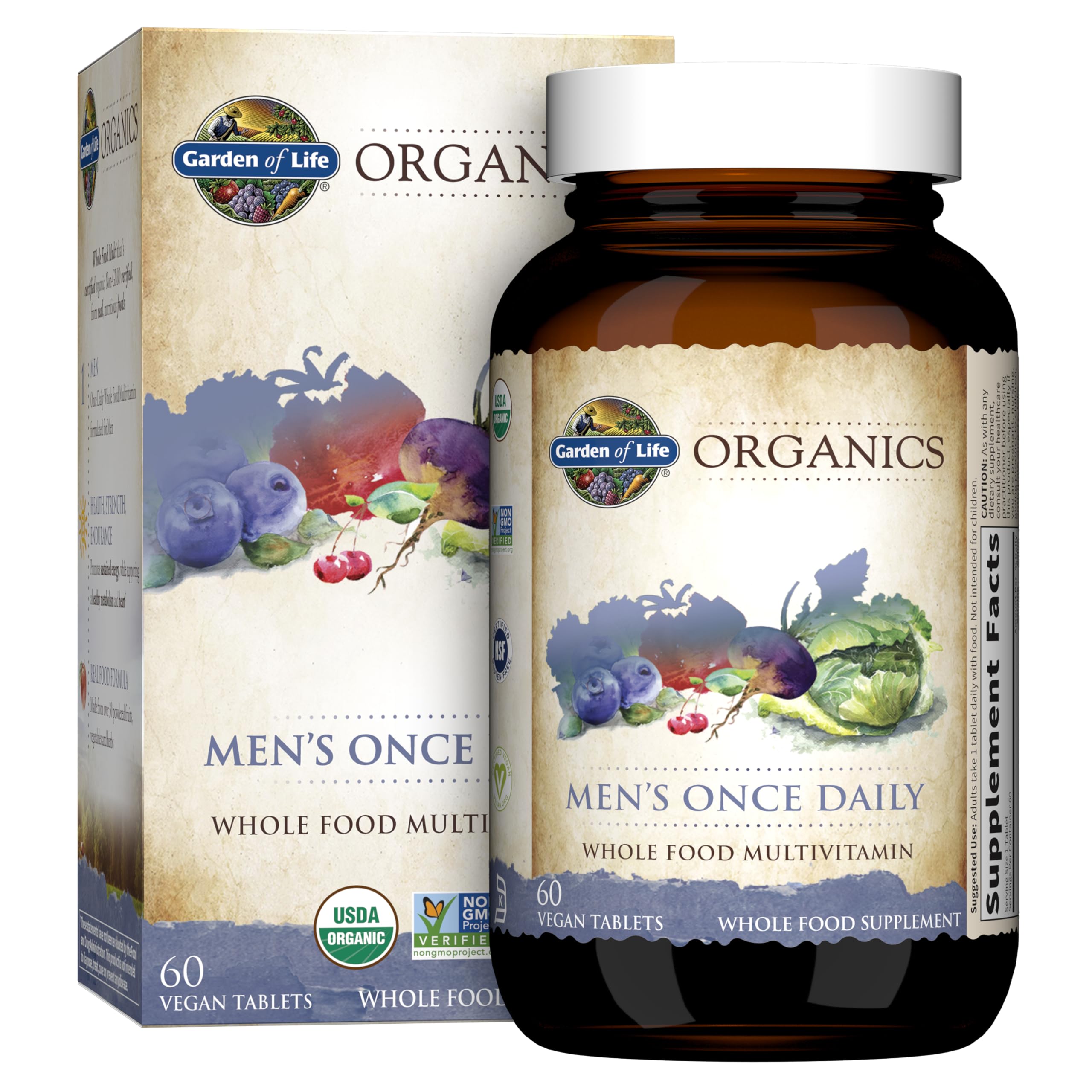 Garden of Life Once Daily Whole Food Multivitamin for Men, Organic Mens Vitamins & Minerals, Vitamin C, Zinc, Vegan, for Health & Well-Being, 60 Tablets Garden of Life Au supplements