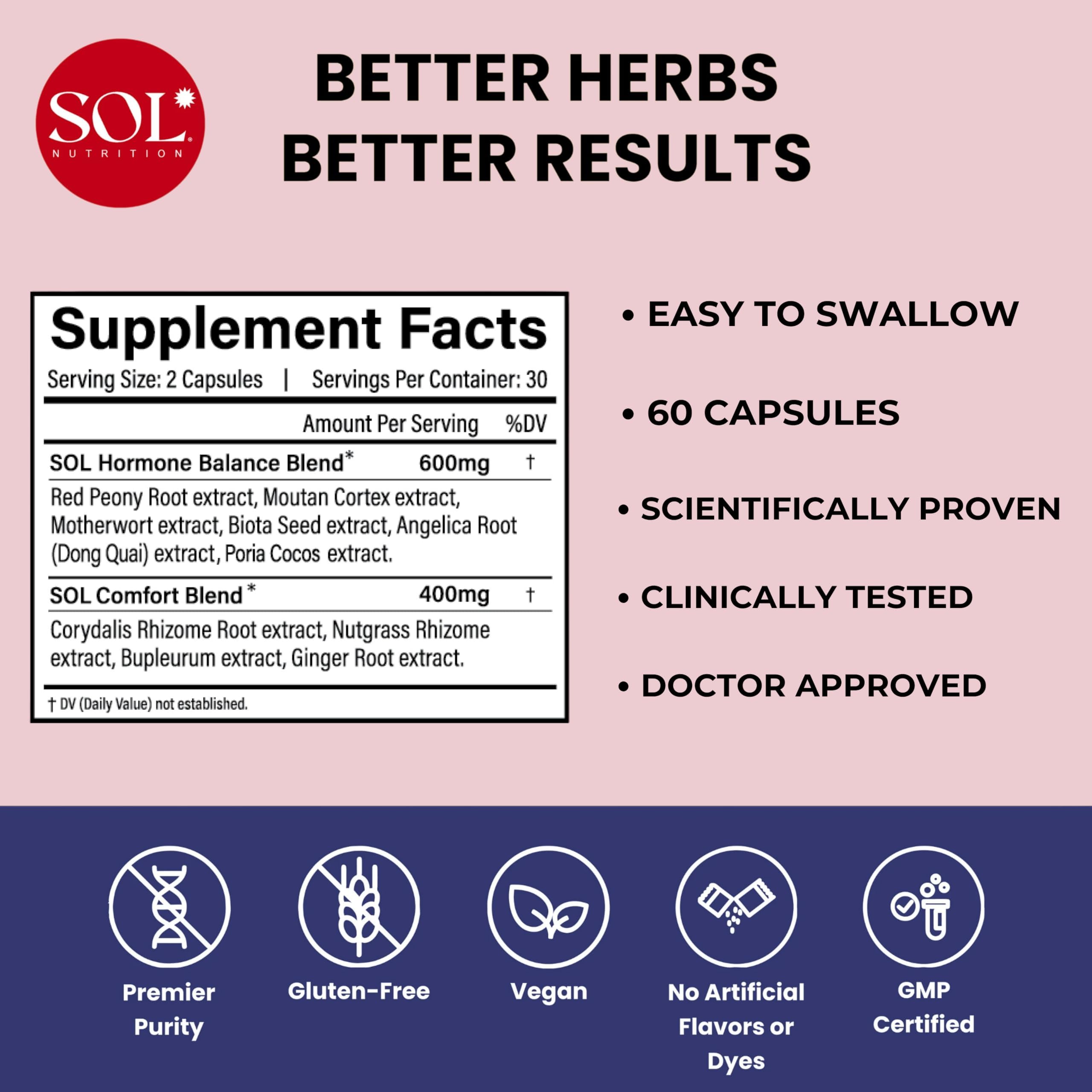 Sol Nutrition Ease the Flow - PMS Support, Menstrual Relief, PMDD Supplements, Period Relief Products, Eases Bloating & Mood Swings, Vitamins B6 & B8, 60 Easy-to-Swallow Capsules Sol Nutrition Au supplements