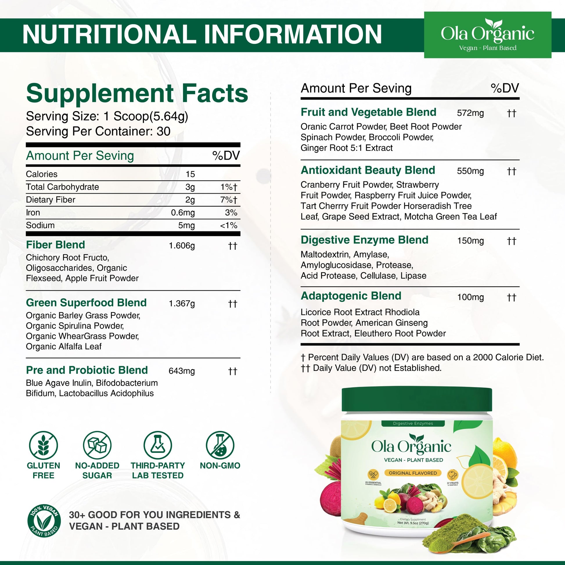 Ola Organic Greens Superfood Powder – Blend of 11 Cruciferous Vegetables with Phytonutrients – Supports Energy, & Immune Health Support – Non-GMO Vegetable Supplement (270g Jar) Ola Organic Au supplements