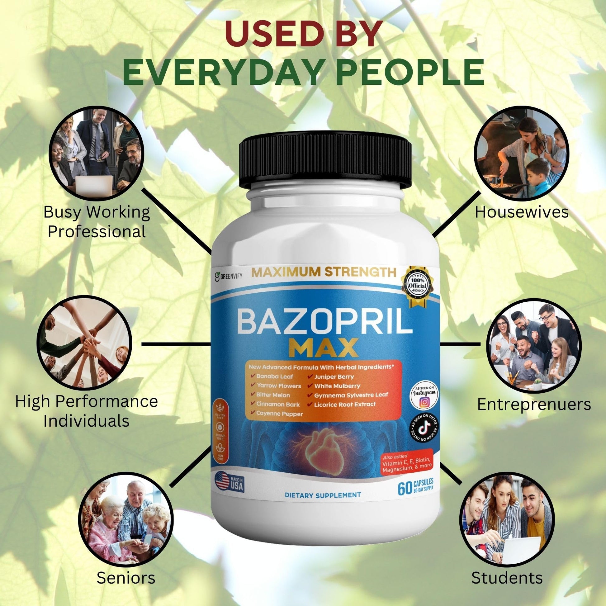 GREENVIFY Bazopril Max Maximum Strength Dietary Supplement, 60 Capsules, with Herbal Blend, Vitamins & Minerals (1) GREENVIFY Au supplements