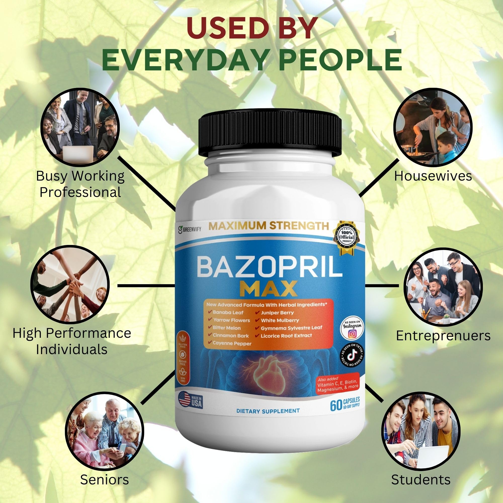 GREENVIFY Bazopril Max Maximum Strength Dietary Supplement, 60 Capsules, with Herbal Blend, Vitamins & Minerals (1) GREENVIFY Au supplements