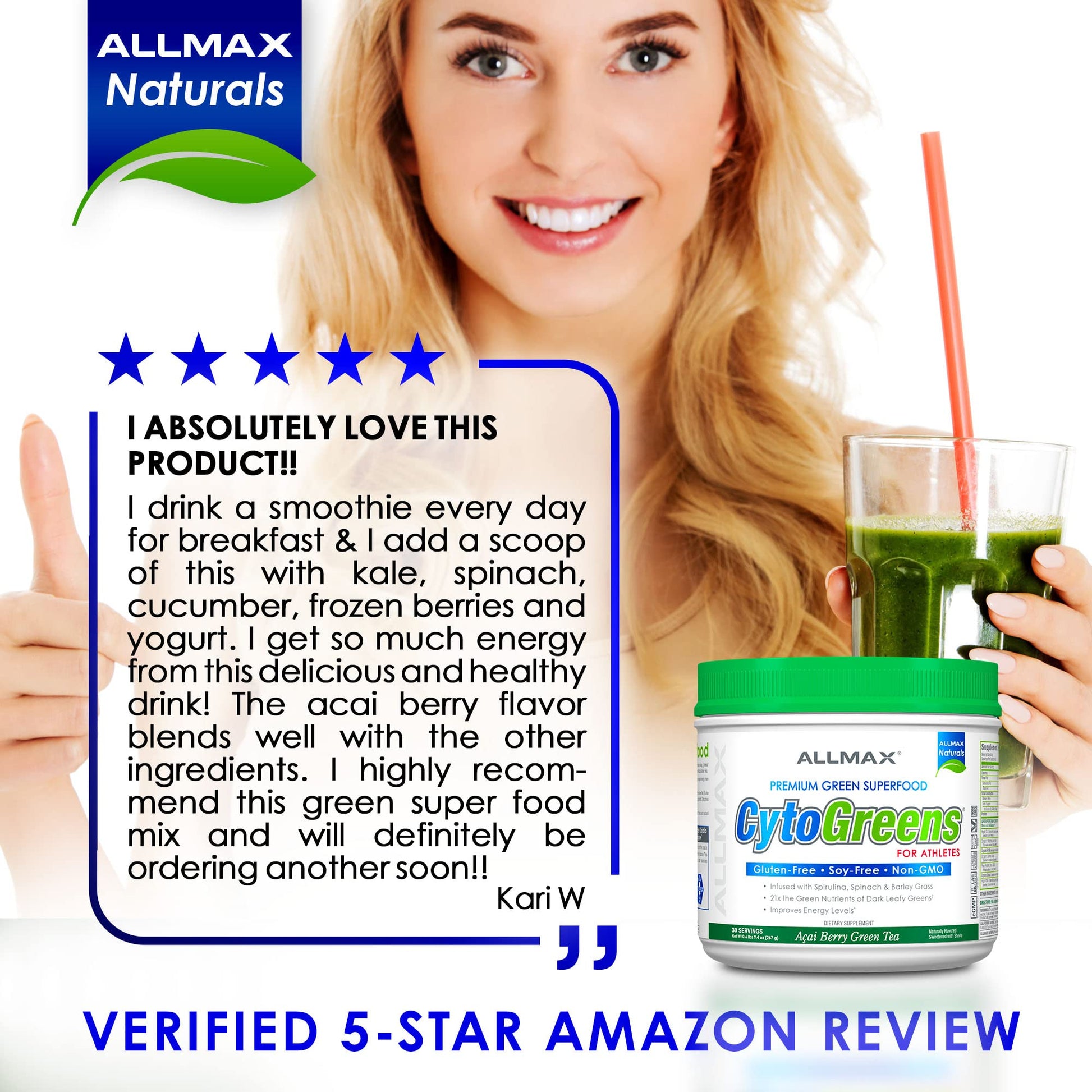 ALLMAX Naturals CytoGreens Super Greens Powder, Premium Green Superfood with Greens, Superfoods, Daily Greens Supplement, Acai Berry Green Tea, 14 Servings ALLMAX Au supplements