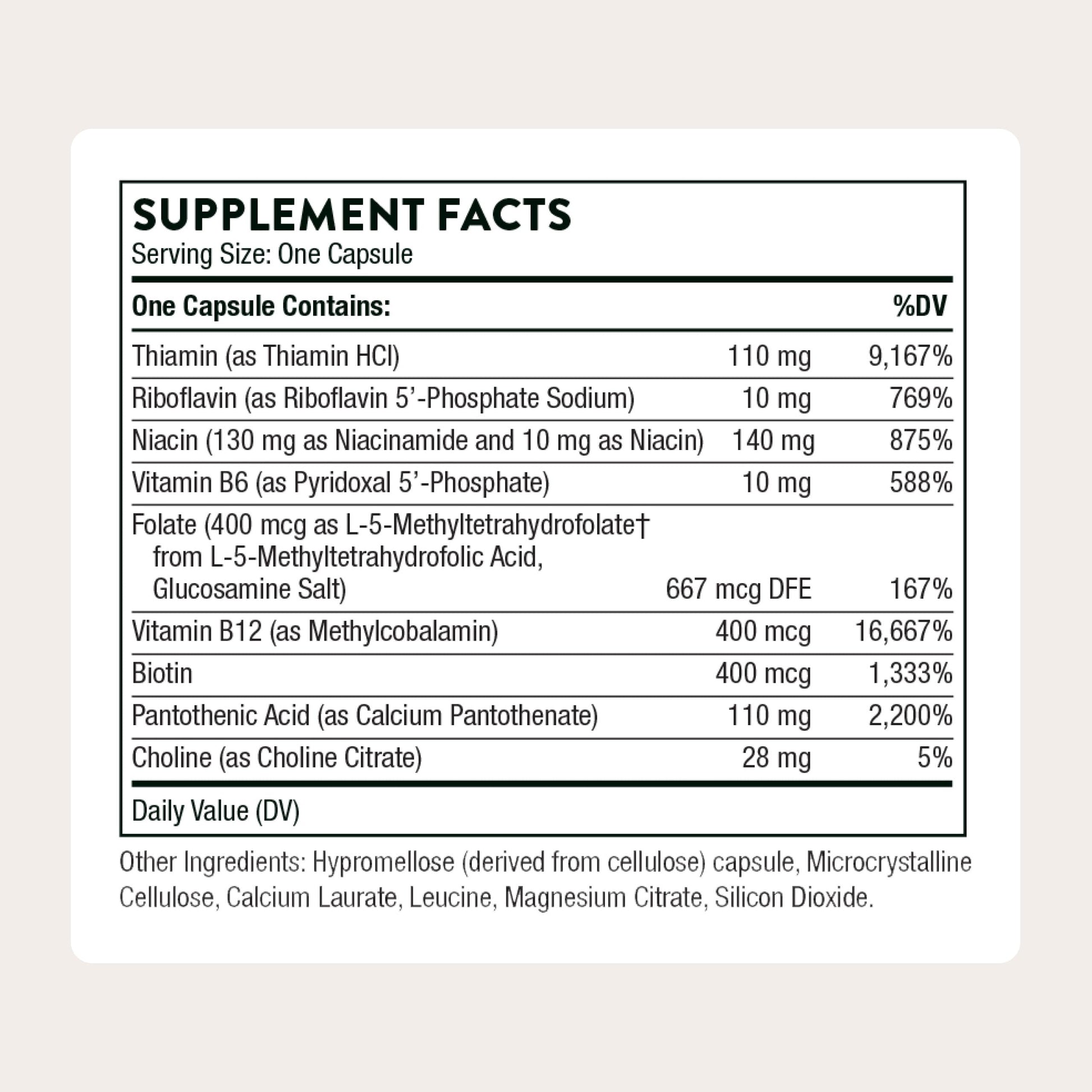 THORNE - Basic B-Complex - Tissue-Ready Vitamin B Complex Supplement with Choline - Supports Cellular Energy Production, Brain Health & Red Blood Cell Formation* - Gluten-Free - 60 Servings THORNE Au supplements