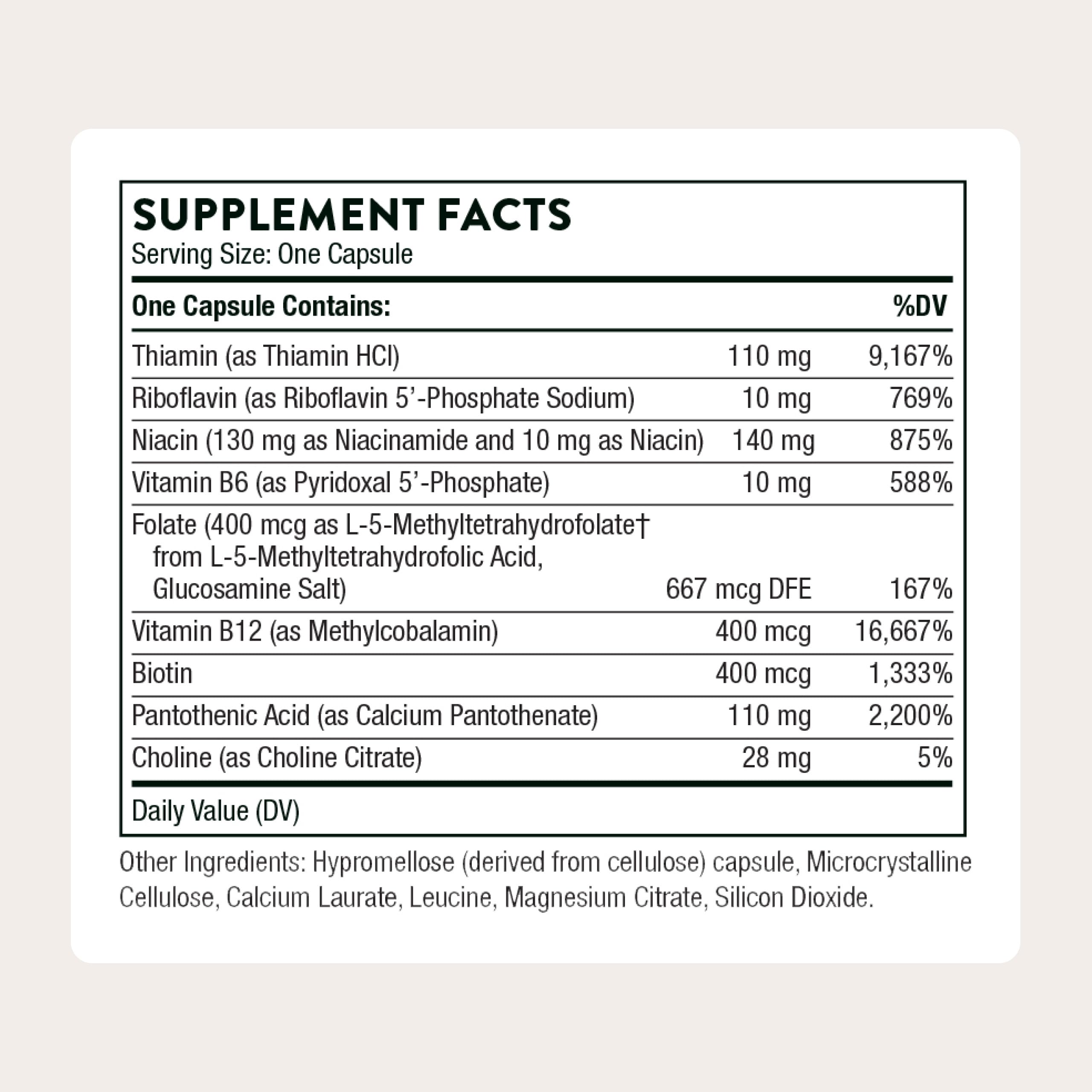 THORNE - Basic B-Complex - Tissue-Ready Vitamin B Complex Supplement with Choline - Supports Cellular Energy Production, Brain Health & Red Blood Cell Formation* - Gluten-Free - 60 Servings THORNE Au supplements