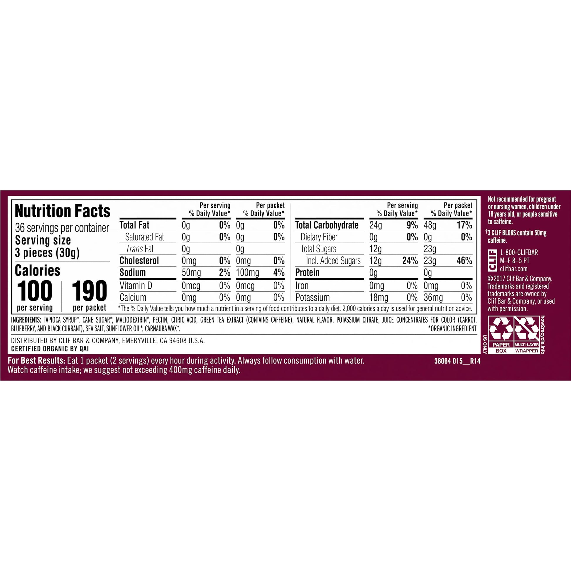 CLIF BLOKS - Black Cherry Flavor with Caffeine - Energy Chews - Non-GMO Clif Bar Au supplements