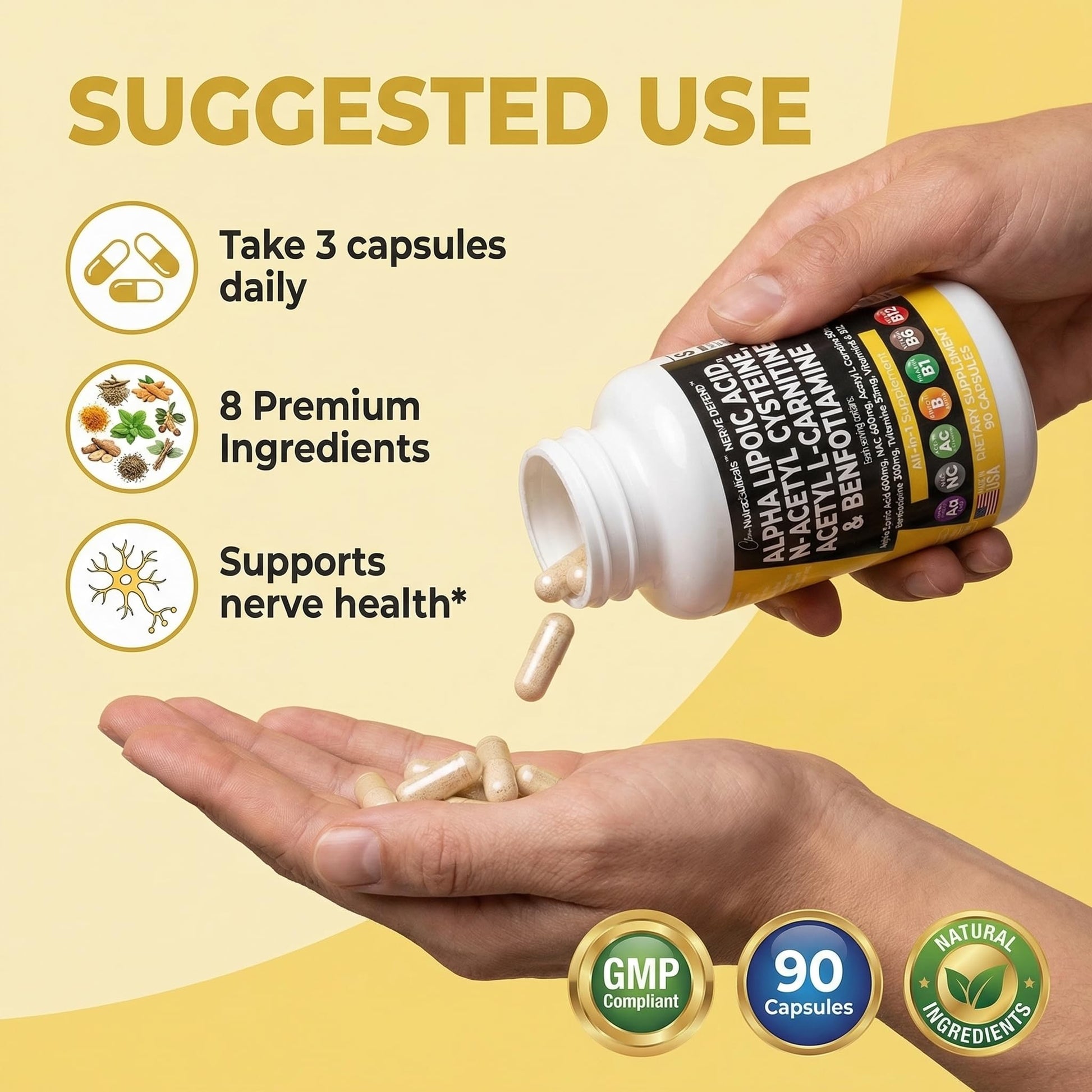 Alpha Lipoic Acid 600mg N-Acetyl Cysteine 600mg Acetyl L-Carnitine 500mg Benfotiamine 300mg - Nerve Support Supplement for Women and Men with Vitamin B1 B6 & B12 - Made in USA 90 Caps Clean Nutraceuticals Au supplements