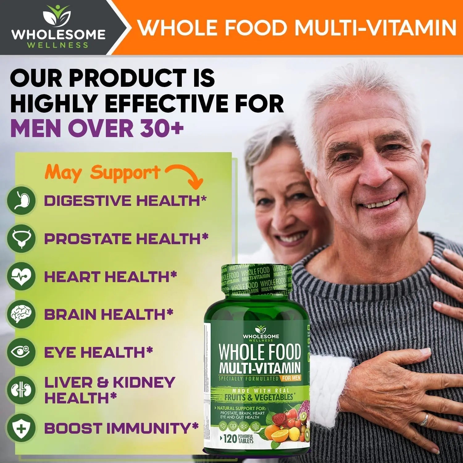 Wholesome Wellness Whole Food Multivitamin for Men - Natural Multi Vitamins, Minerals, Organic Extracts - Vegan Vegetarian - 120 Tablets Wholesome Wellness Au supplements