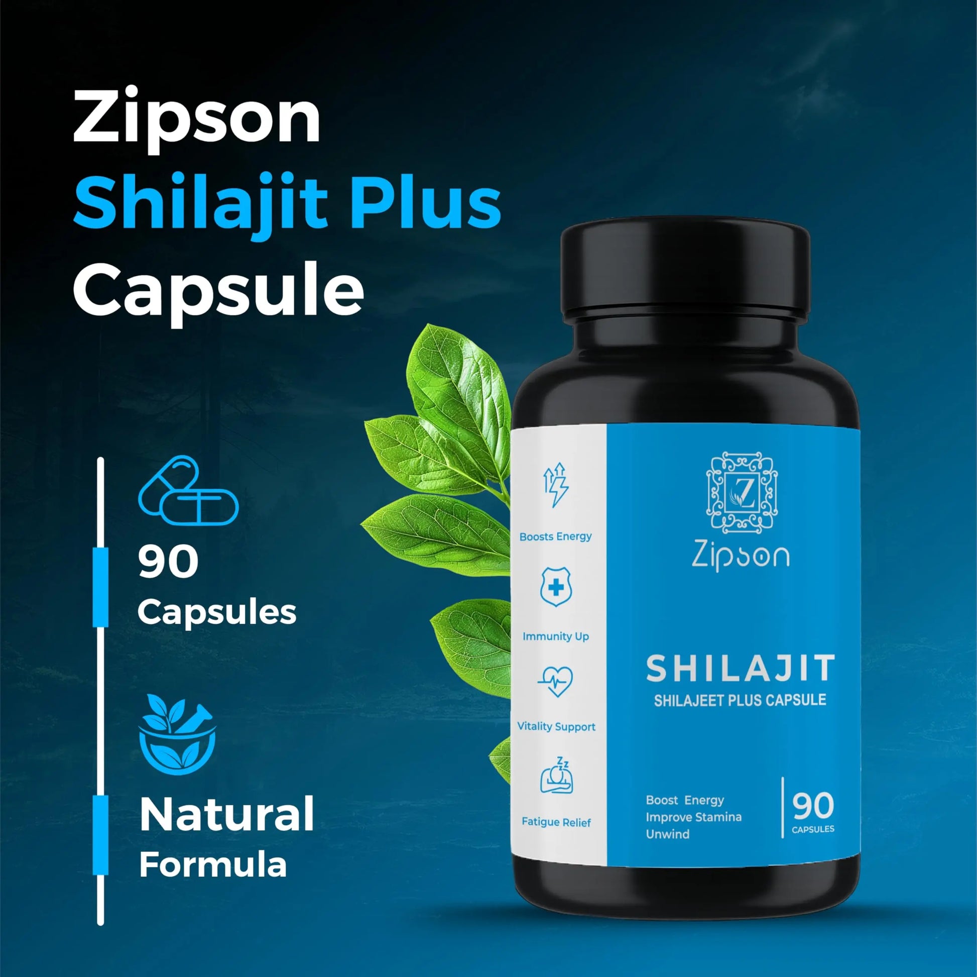 ZIPSON Shilajit for Men & Women | 90 Capsules | Himalayan Formula for Extra Power, Stamina & Immune Support | with Natural Fulvic Acid | Non-GMO | 500mg Per Serving ZIPSON Au supplements